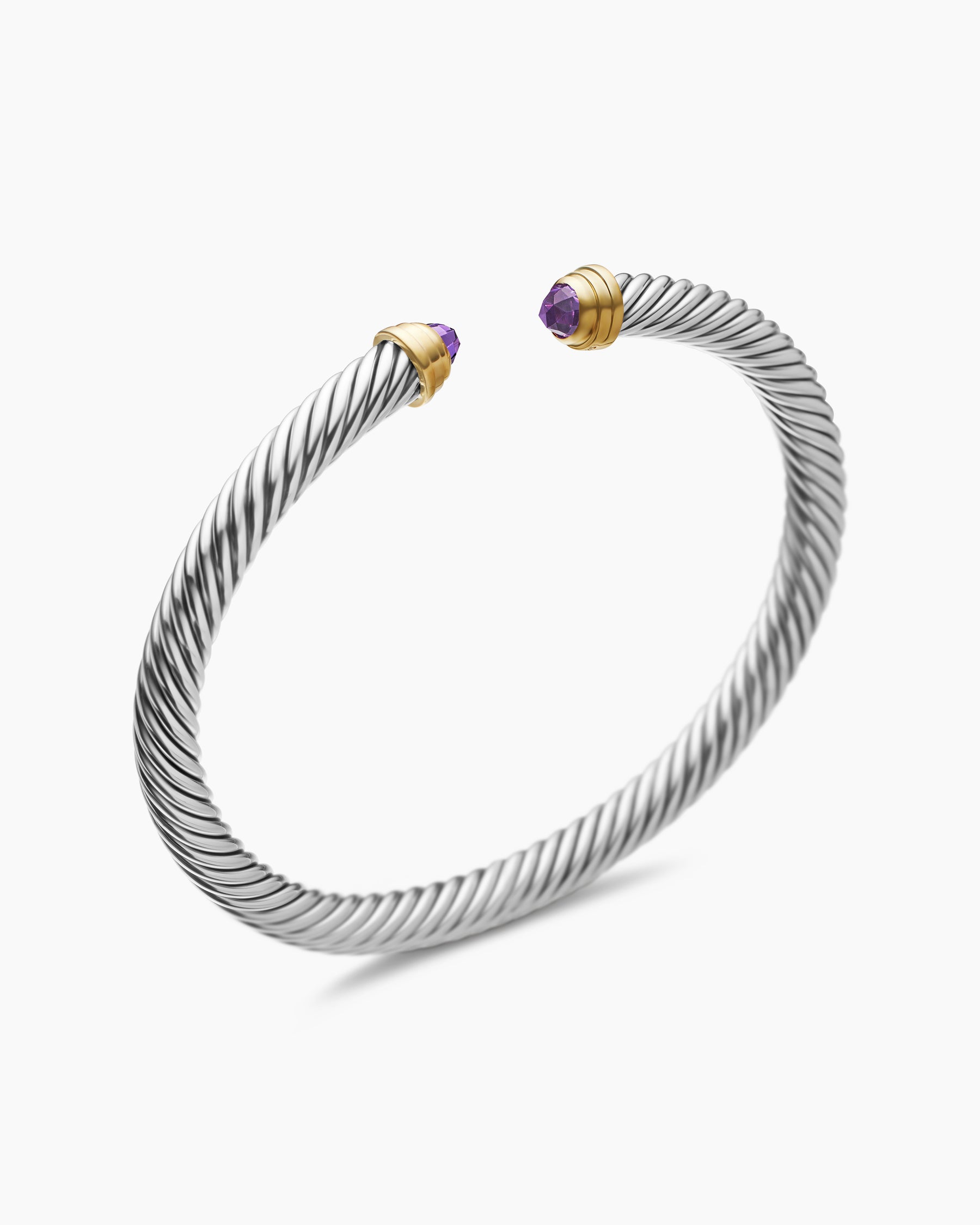 Classic Cable Bracelet in Sterling Silver with 14K Yellow Gold and Amethyst, 5mm - Image 3