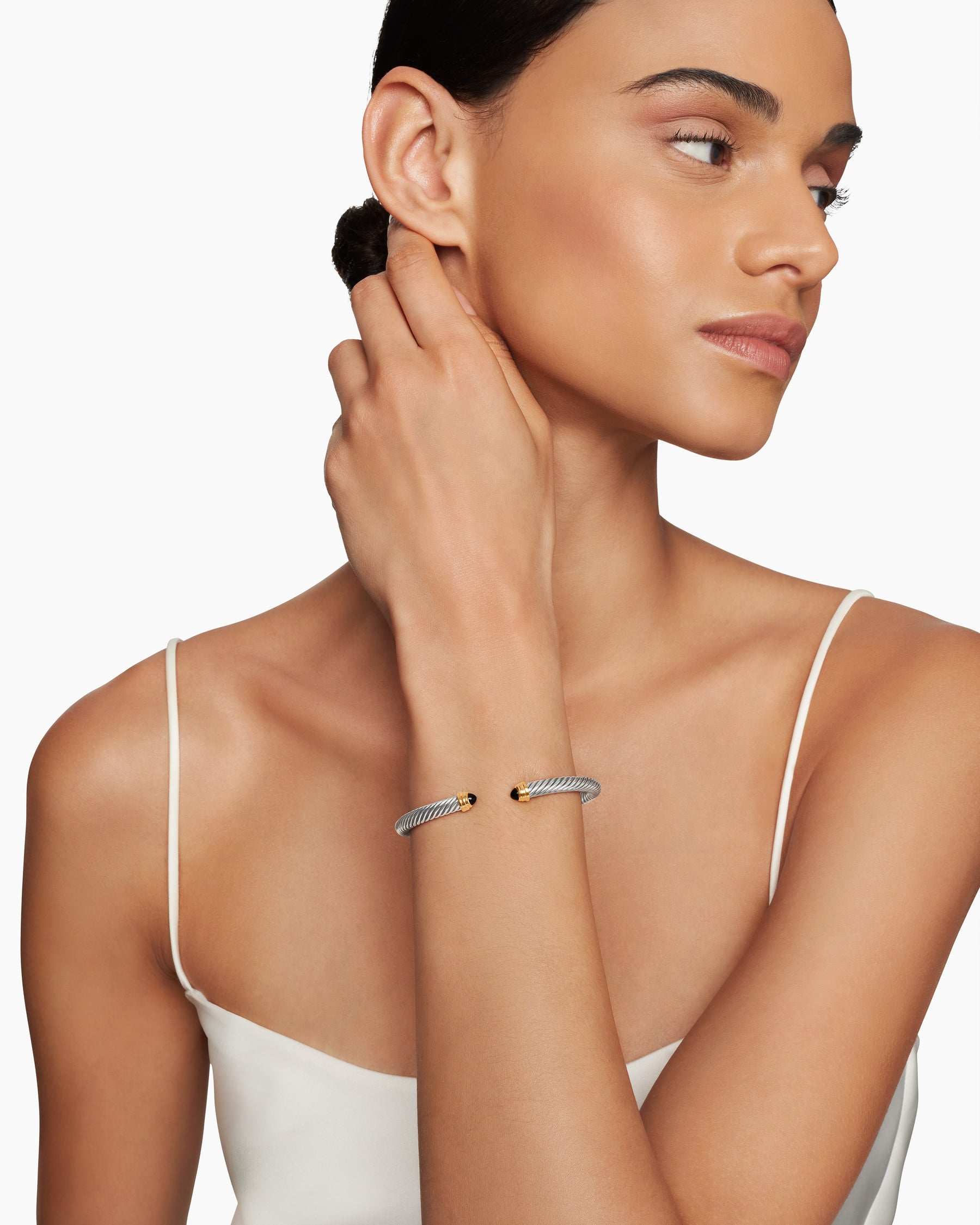 Classic Cable Bracelet in Sterling Silver with 14K Yellow Gold and Black Onyx, 5mm - Image 7