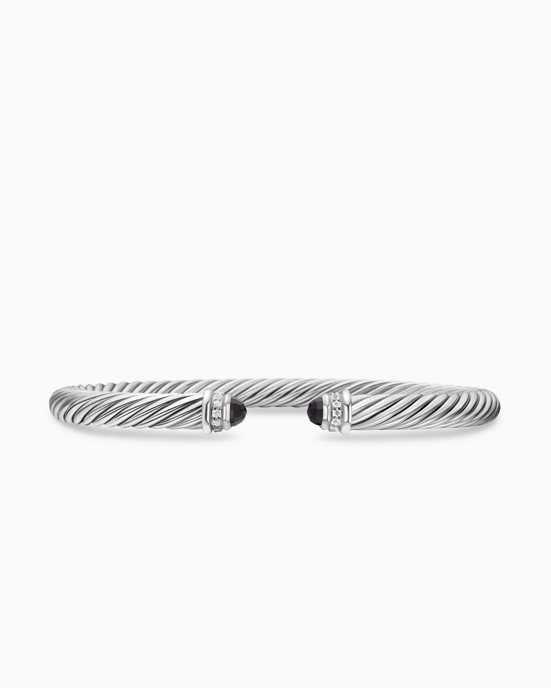 Classic Cable Bracelet in Sterling Silver with Black Onyx and Diamonds, 5mm
