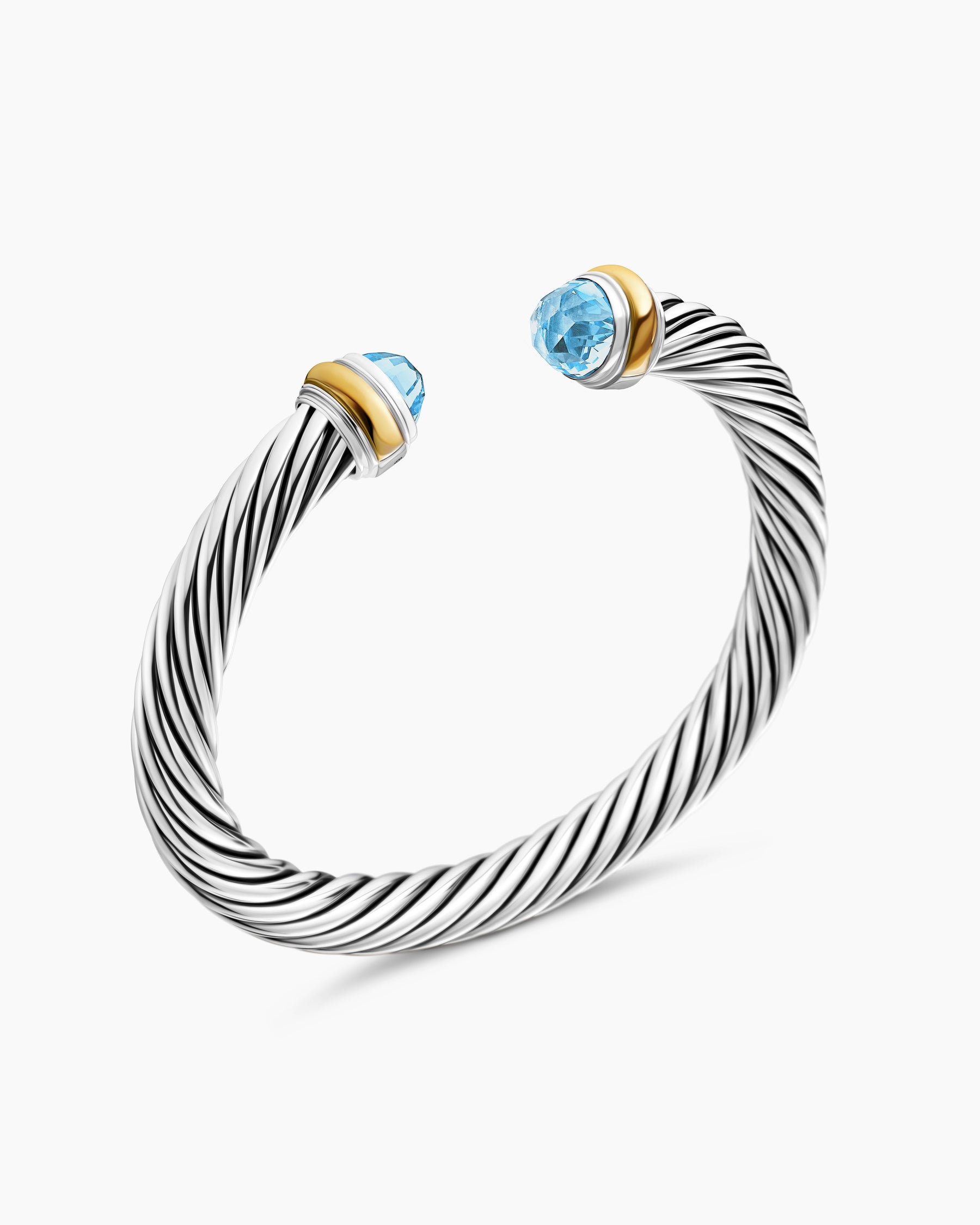 Classic Cable Bracelet in Sterling Silver with 14K Yellow Gold and Blue Topaz, 7mm - Image 3