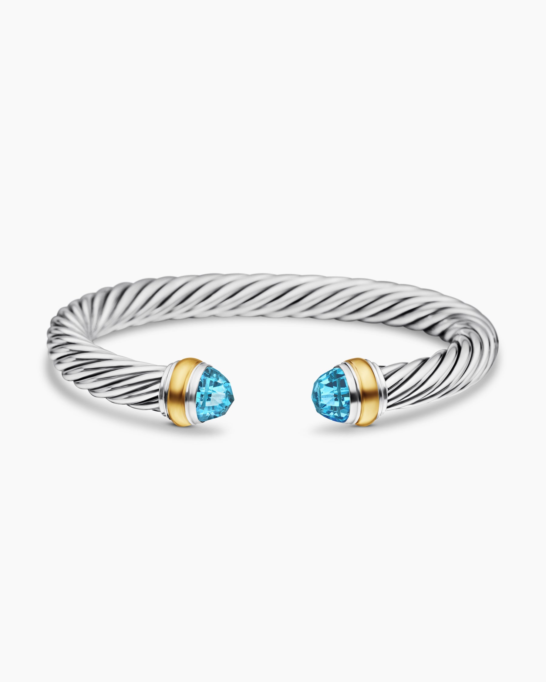 Classic Cable Bracelet in Sterling Silver with 14K Yellow Gold and Blue Topaz, 7mm - Image 4