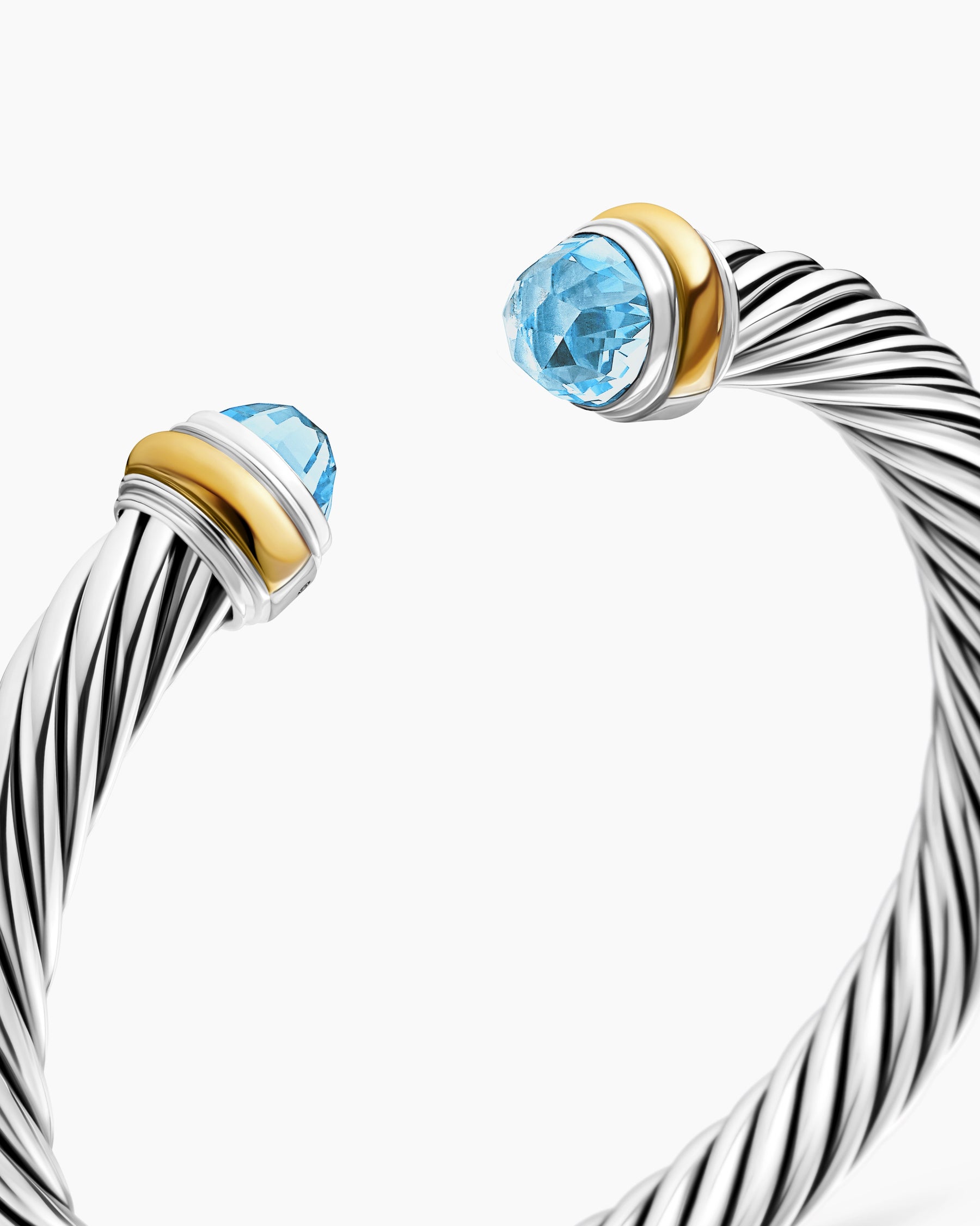 Classic Cable Bracelet in Sterling Silver with 14K Yellow Gold and Blue Topaz, 7mm - Image 5