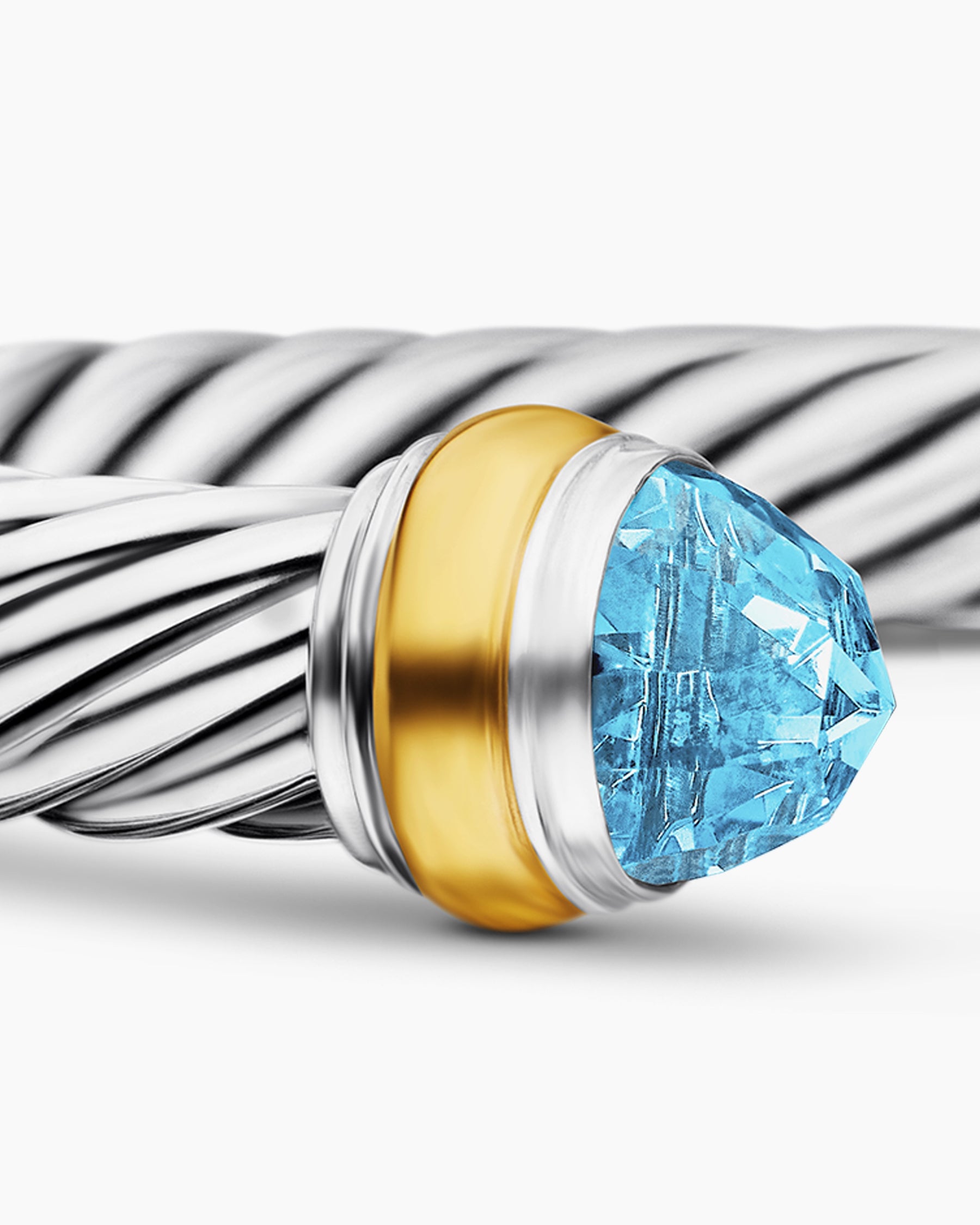 Classic Cable Bracelet in Sterling Silver with 14K Yellow Gold and Blue Topaz, 7mm - Image 6