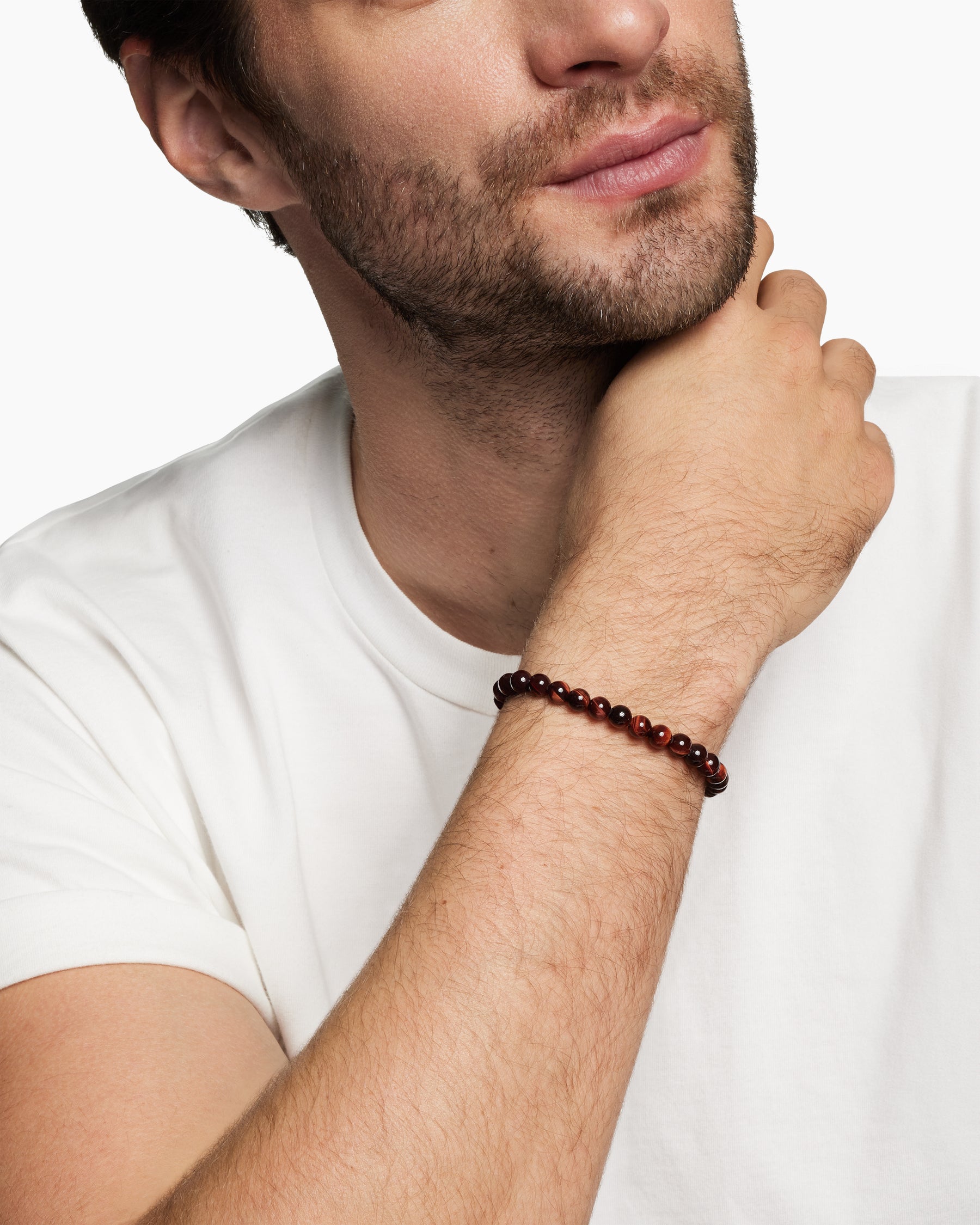 Spiritual Beads Bracelet in Sterling Silver with Red Tiger's Eye, 6mm - Image 8