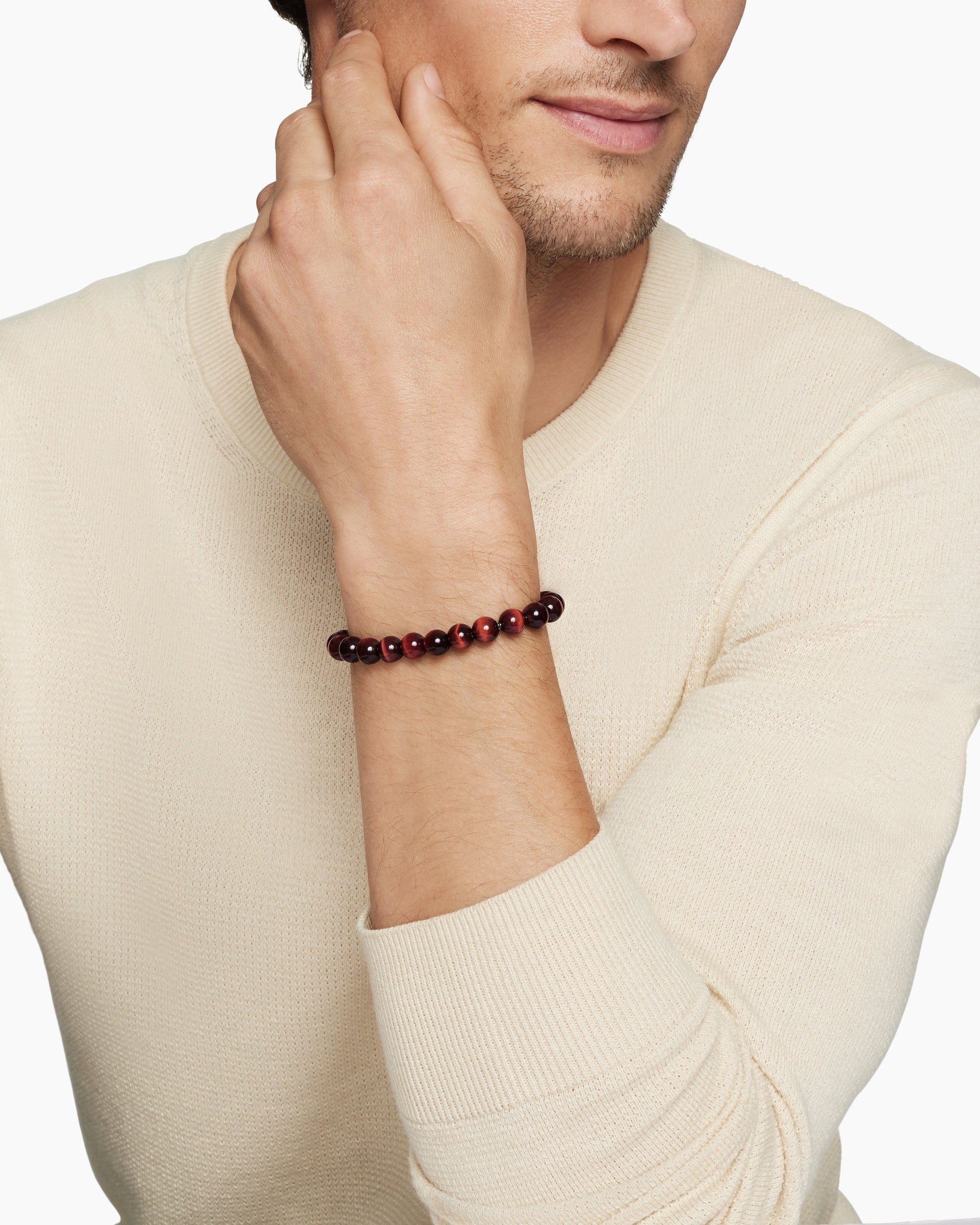 Spiritual Beads Bracelet in Sterling Silver with Red Tiger's Eye, 8mm - Image 8