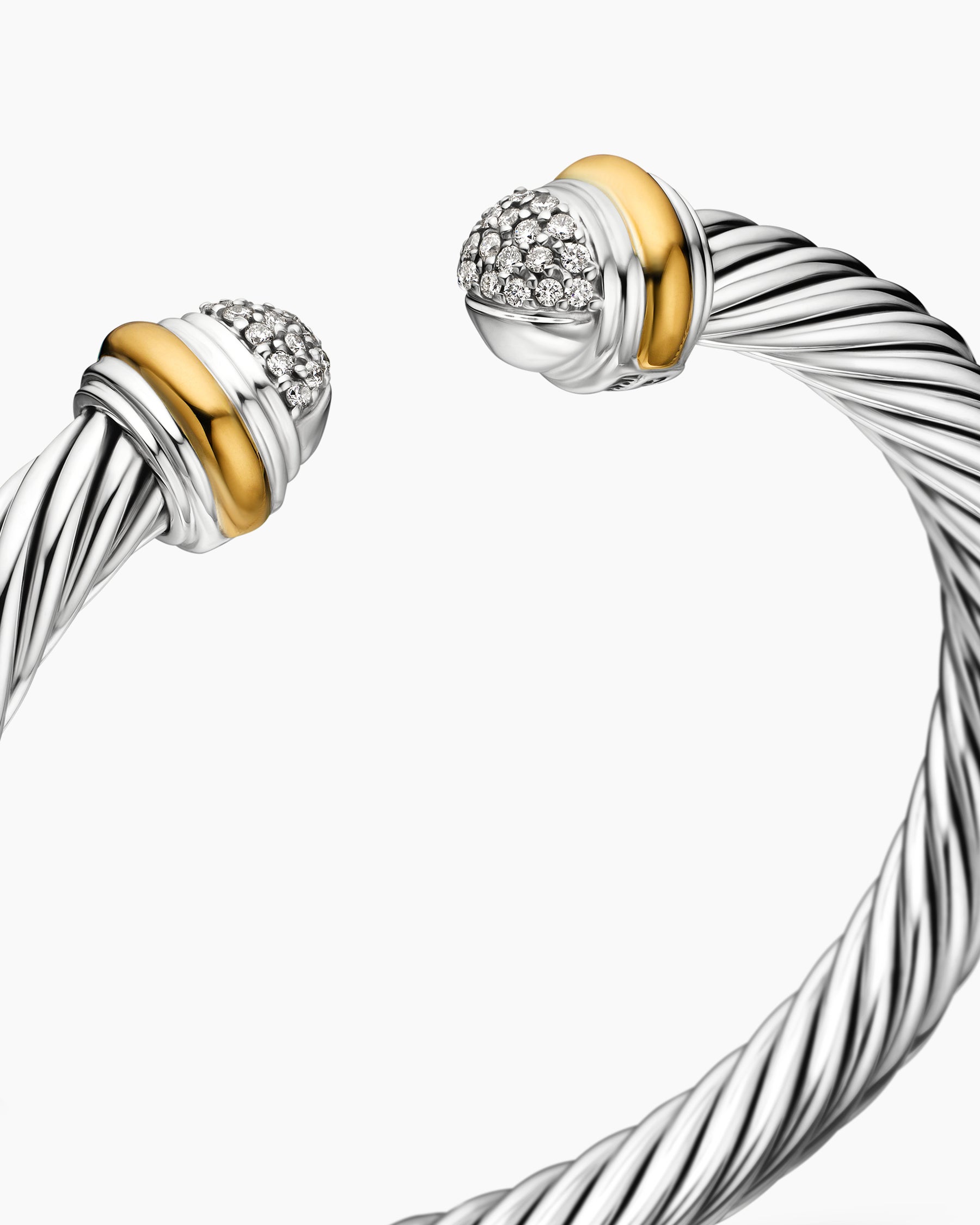 Classic Cable Bracelet in Sterling Silver with 18K Yellow Gold and Pavé Diamond Domes, 7mm - Image 5