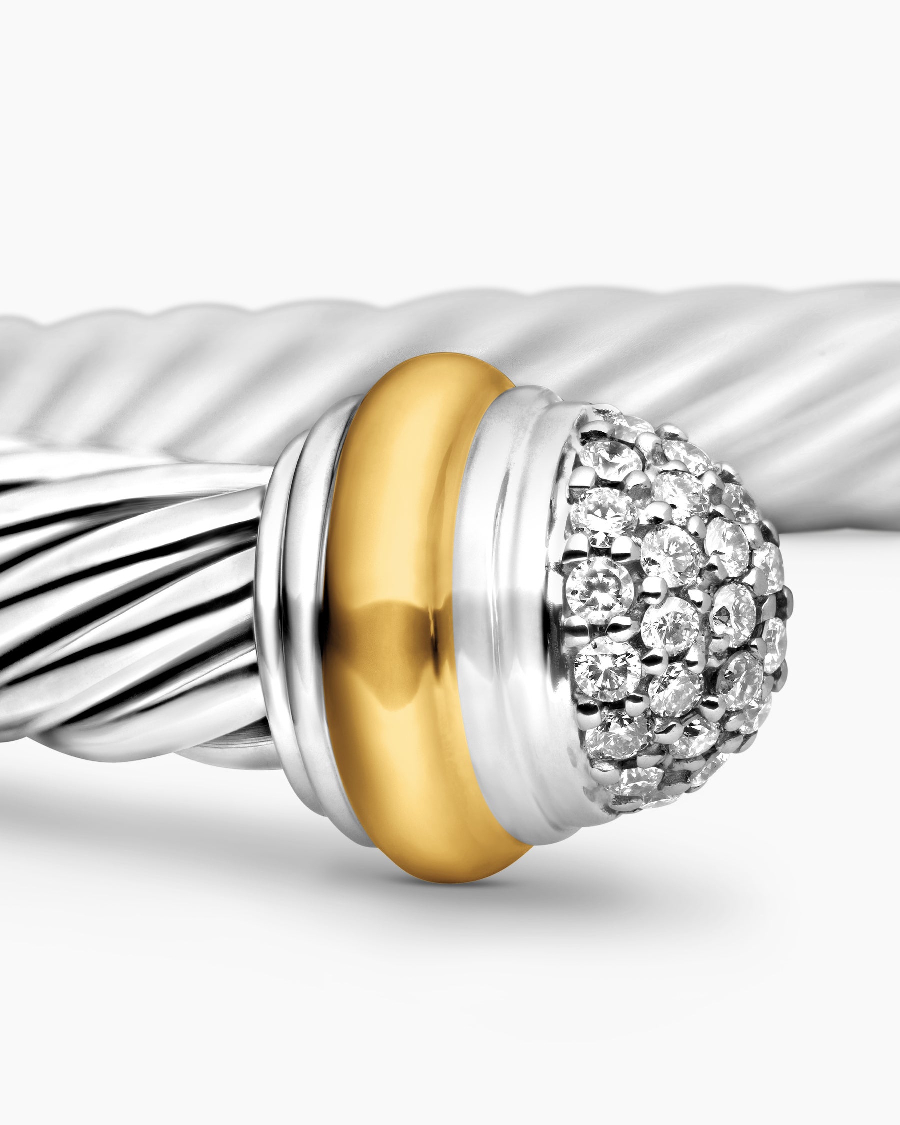 Classic Cable Bracelet in Sterling Silver with 18K Yellow Gold and Pavé Diamond Domes, 7mm - Image 6