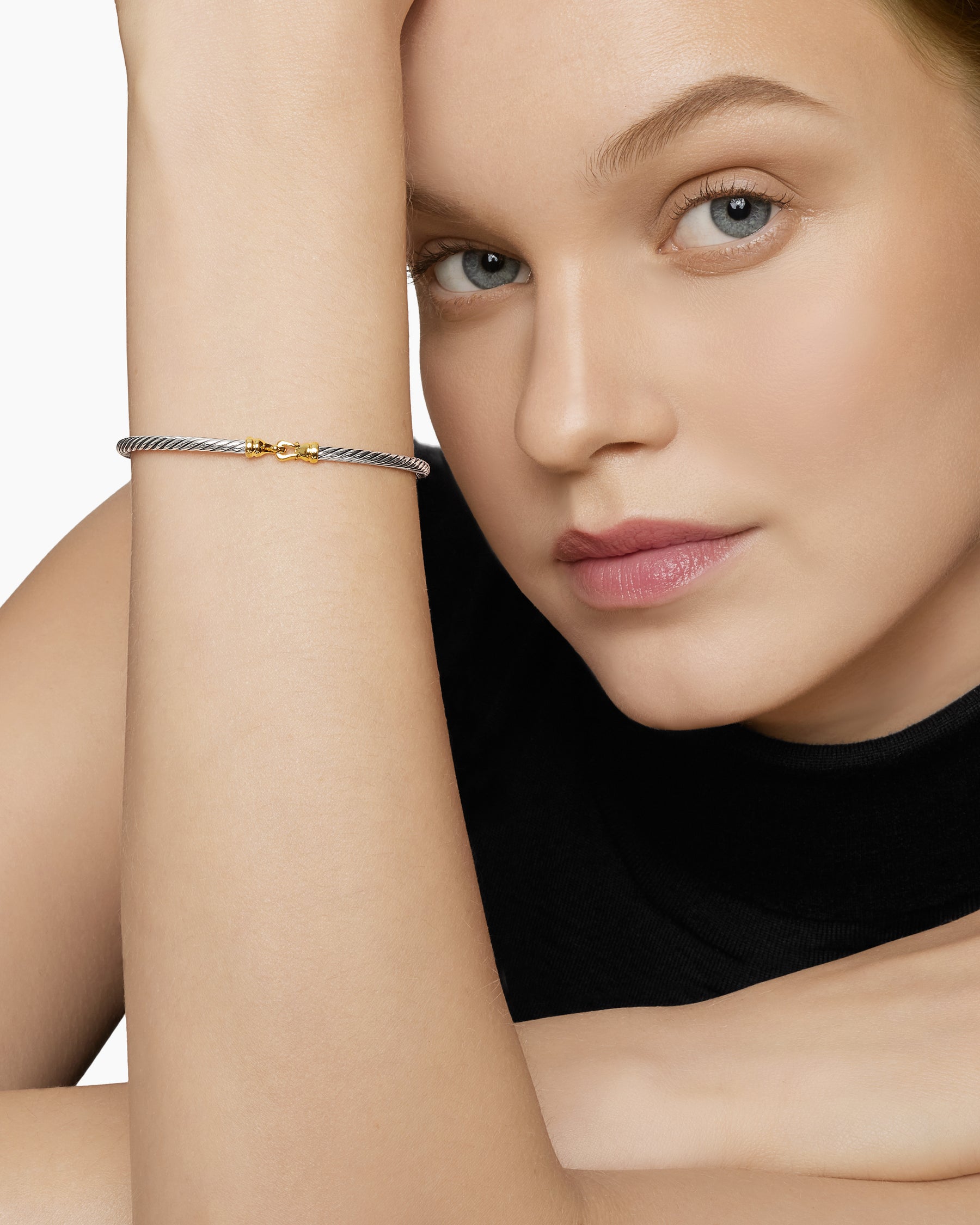 Buckle Classic Cable Bracelet in Sterling Silver with 18K Yellow Gold, 3mm - Image 2