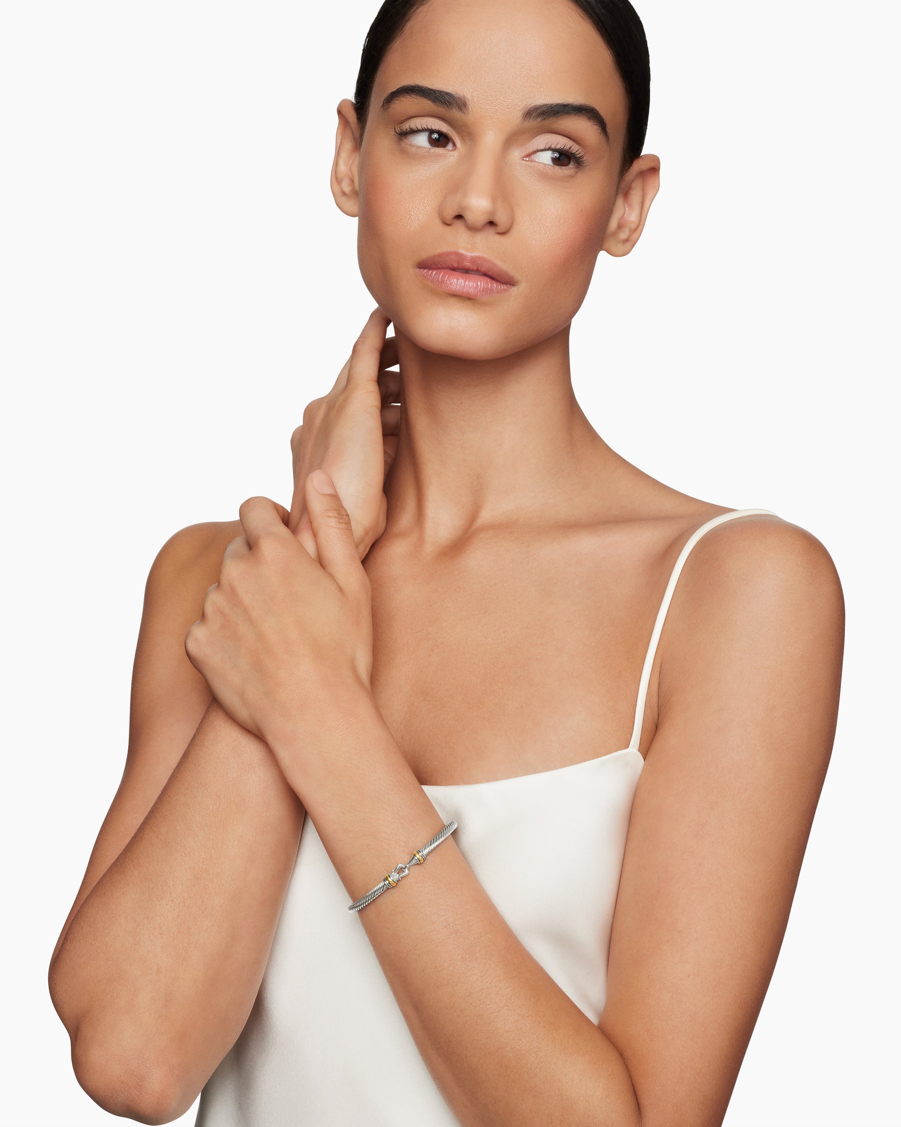Buckle Classic Cable Bracelet in Sterling Silver with 18K Yellow Gold, 4mm - Image 2