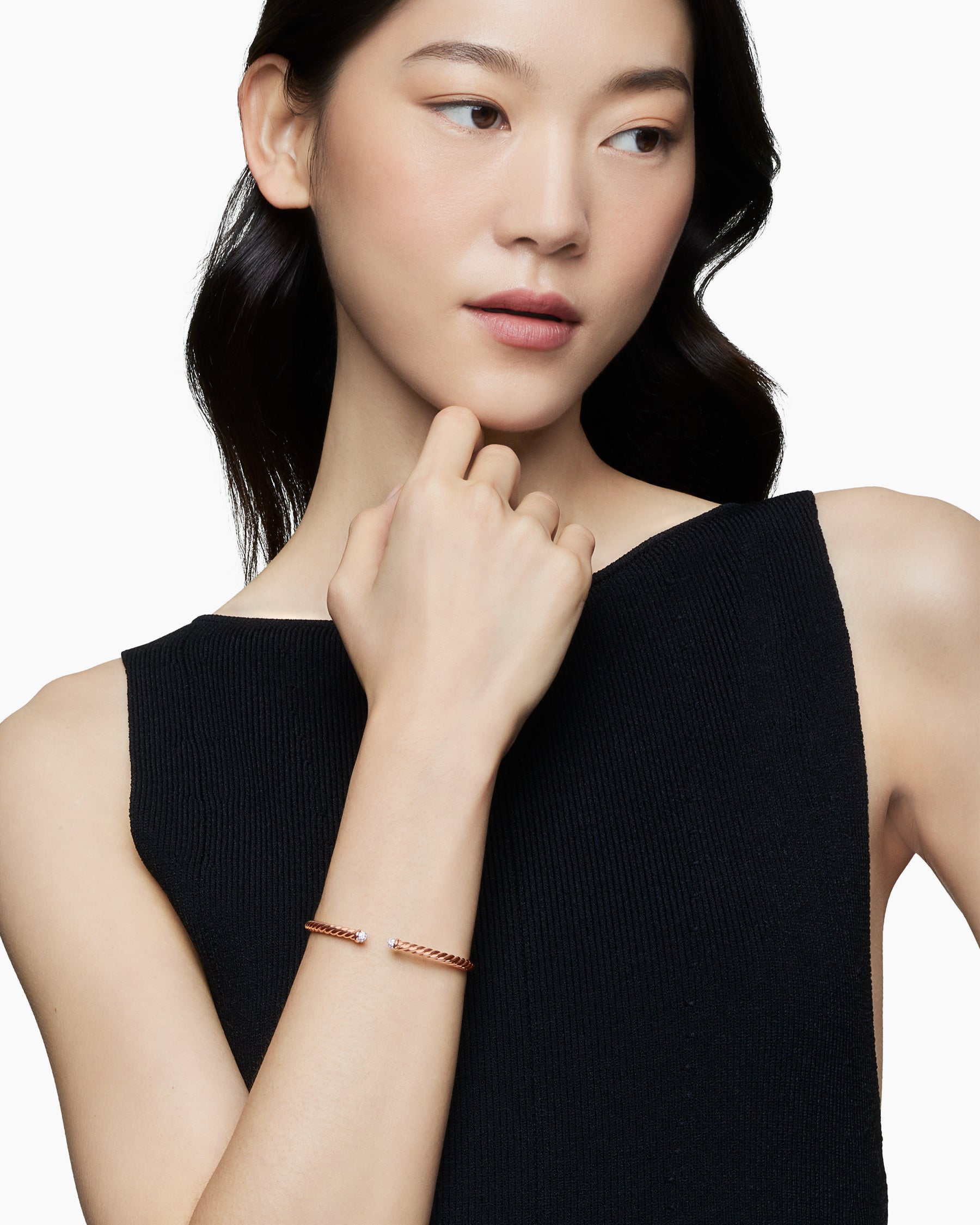 Alternative view of Cablespira Flex Bracelet in 18K Rose Gold with Diamonds, 4mm