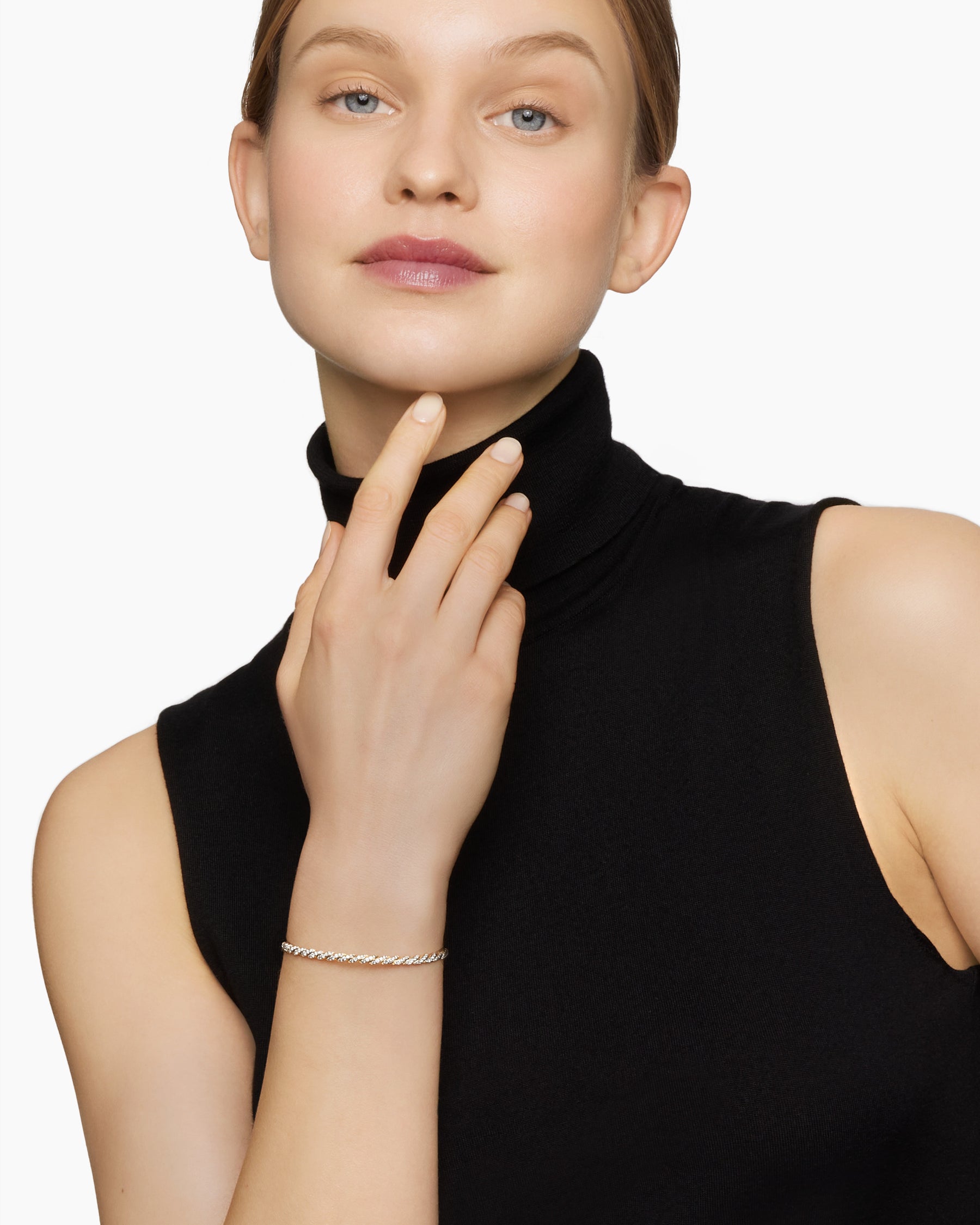 Alternative view of Sculpted Cable Flex Bracelet in 18K Yellow Gold with Diamonds, 3.5mm
