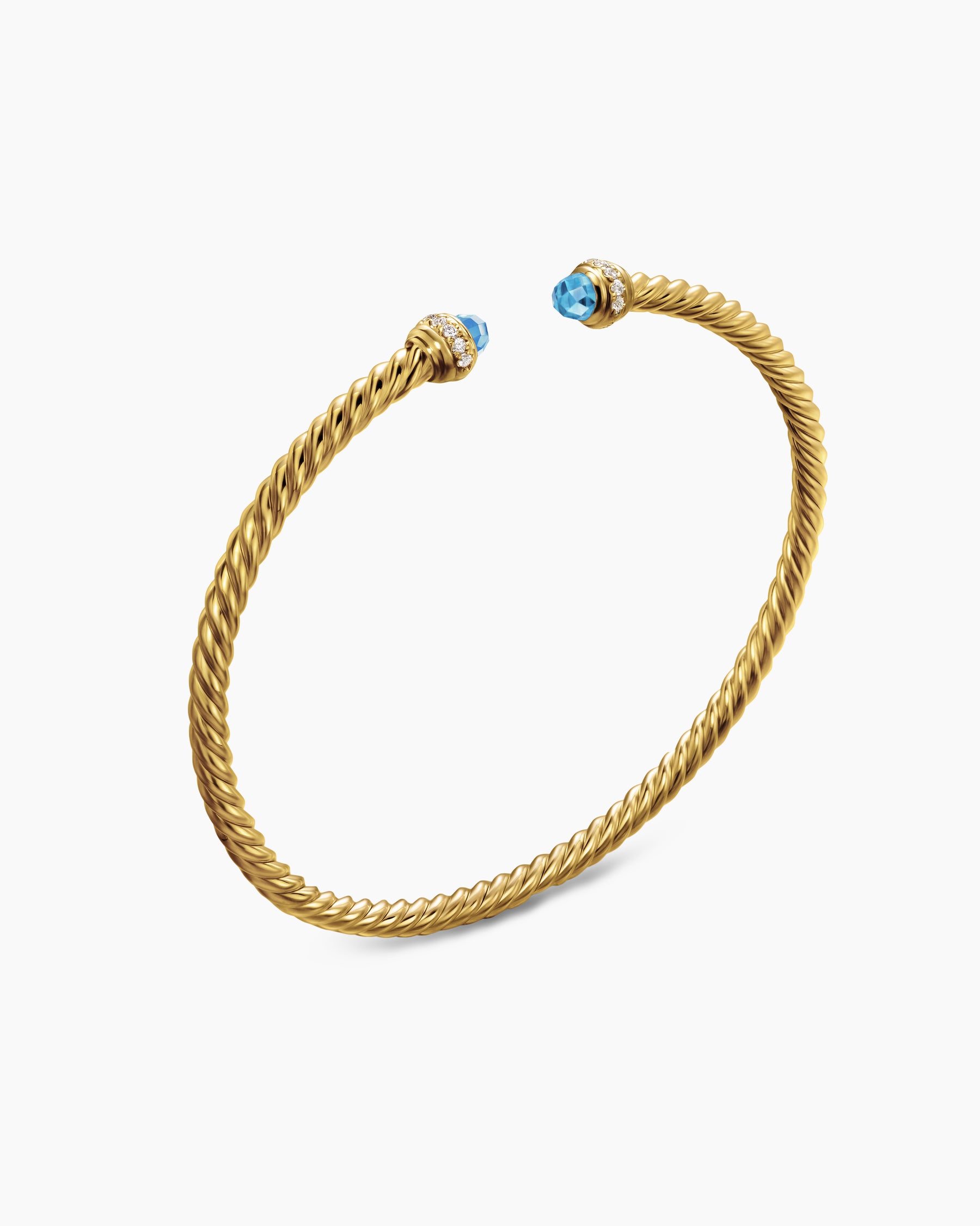 Classic Cablespira Bracelet in 18K Yellow Gold with Blue Topaz and Diamonds, 3mm - Image 3