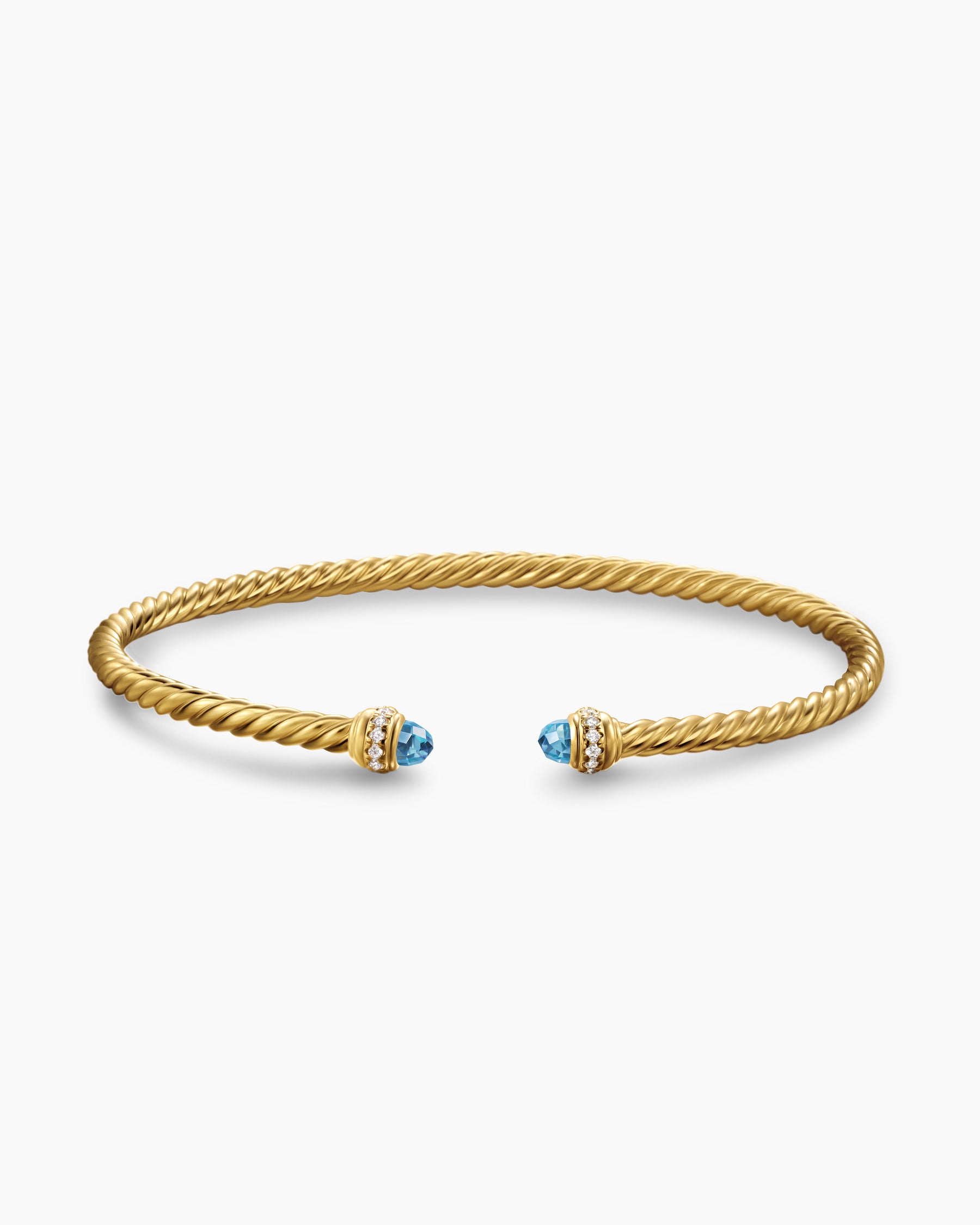 Classic Cablespira Bracelet in 18K Yellow Gold with Blue Topaz and Diamonds, 3mm - Image 4