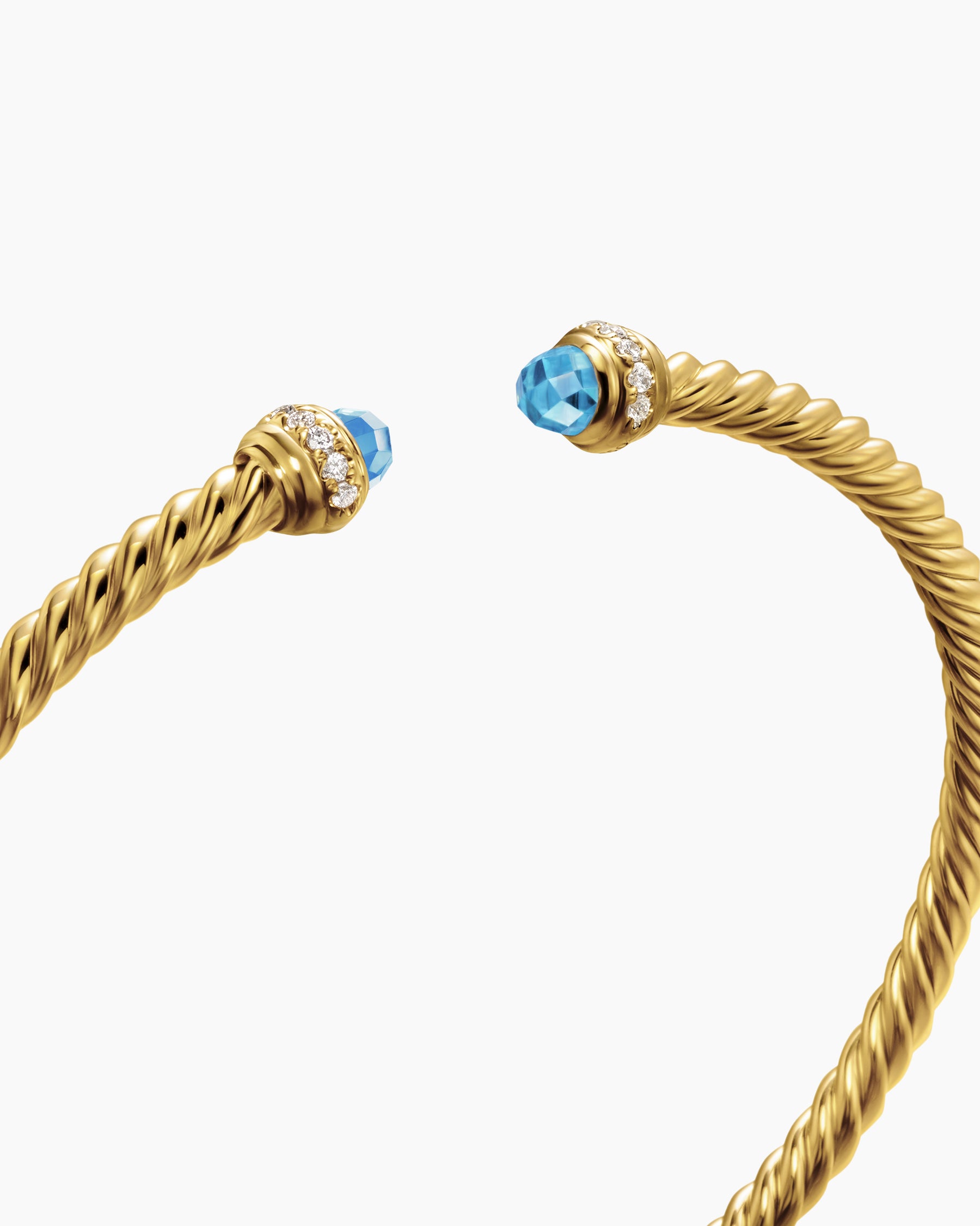Classic Cablespira Bracelet in 18K Yellow Gold with Blue Topaz and Diamonds, 3mm - Image 5