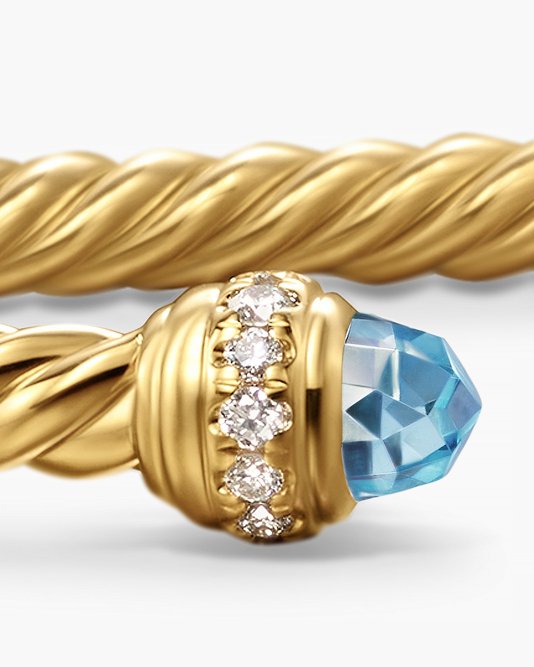 Classic Cablespira Bracelet in 18K Yellow Gold with Blue Topaz and Diamonds, 3mm - Image 6