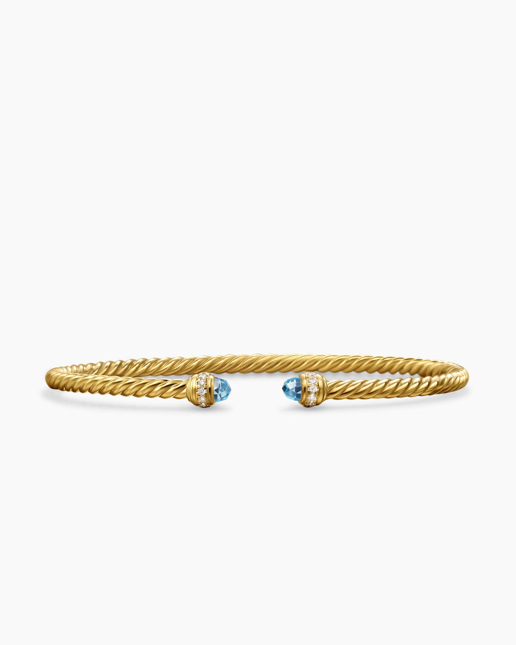 Classic Cablespira Bracelet in 18K Yellow Gold with Blue Topaz and Diamonds, 3mm