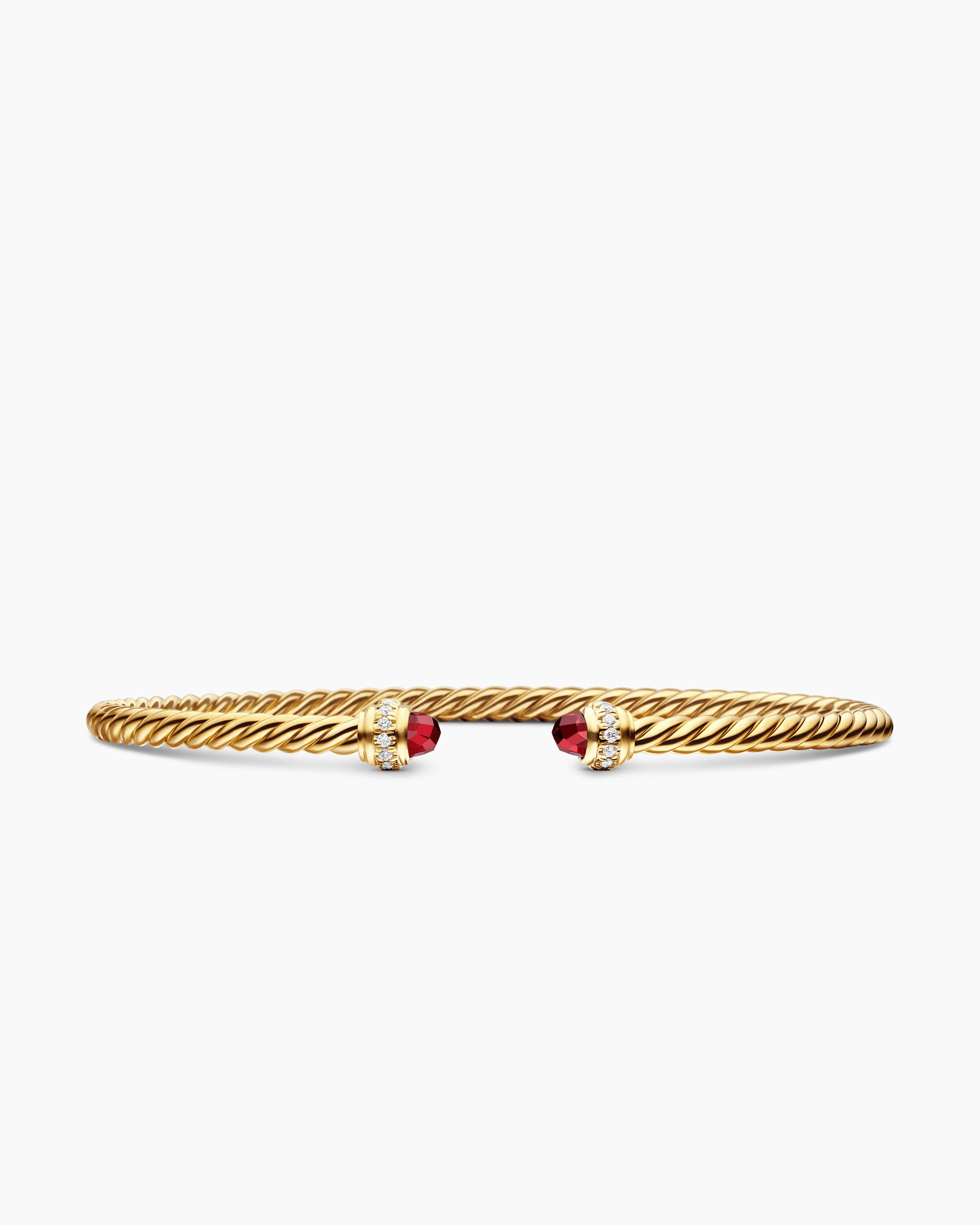 Classic Cablespira Bracelet in 18K Yellow Gold with Garnets and Diamonds, 3mm