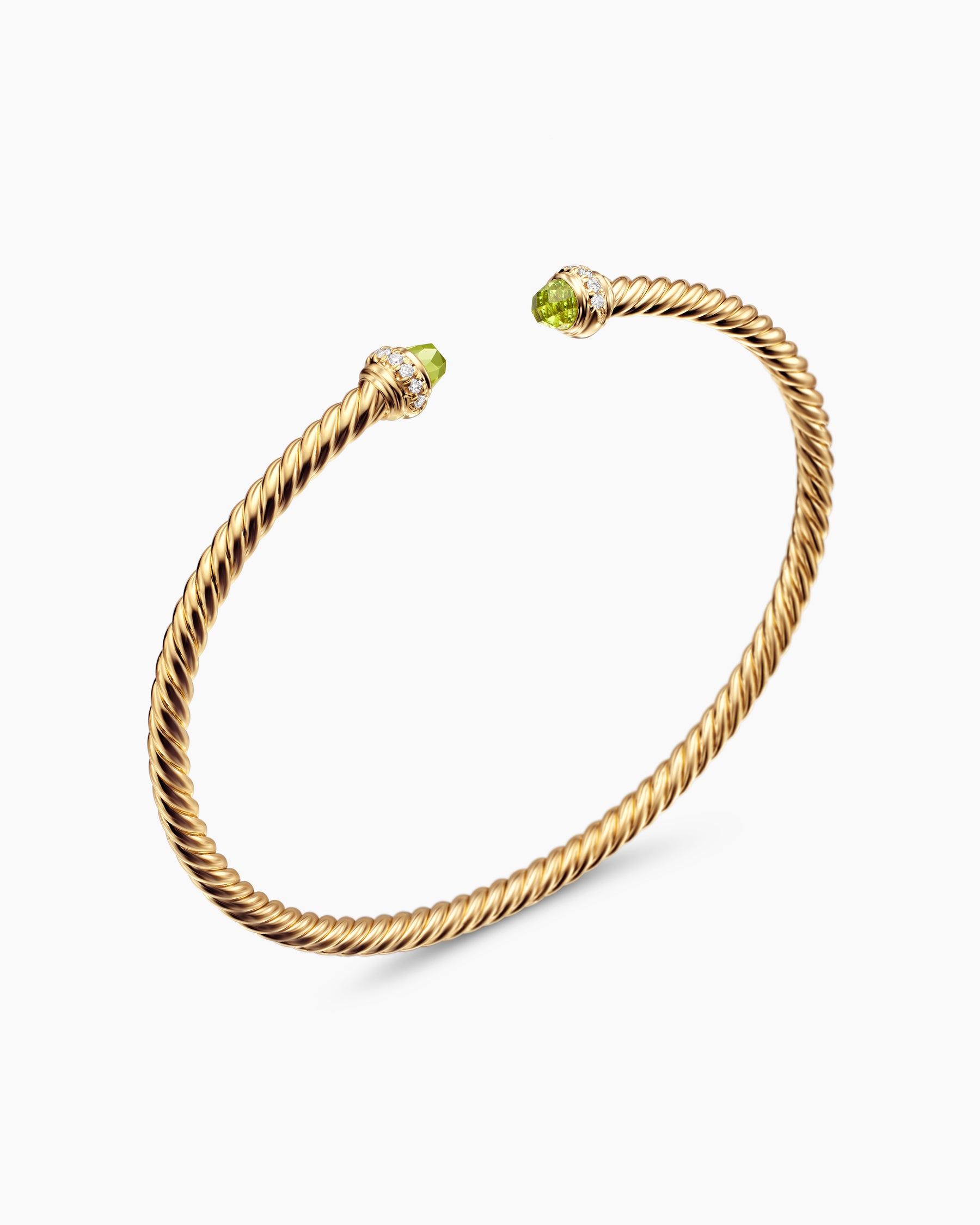 Classic Cablespira Bracelet in 18K Yellow Gold with Peridot and Diamonds, 3mm - Image 3
