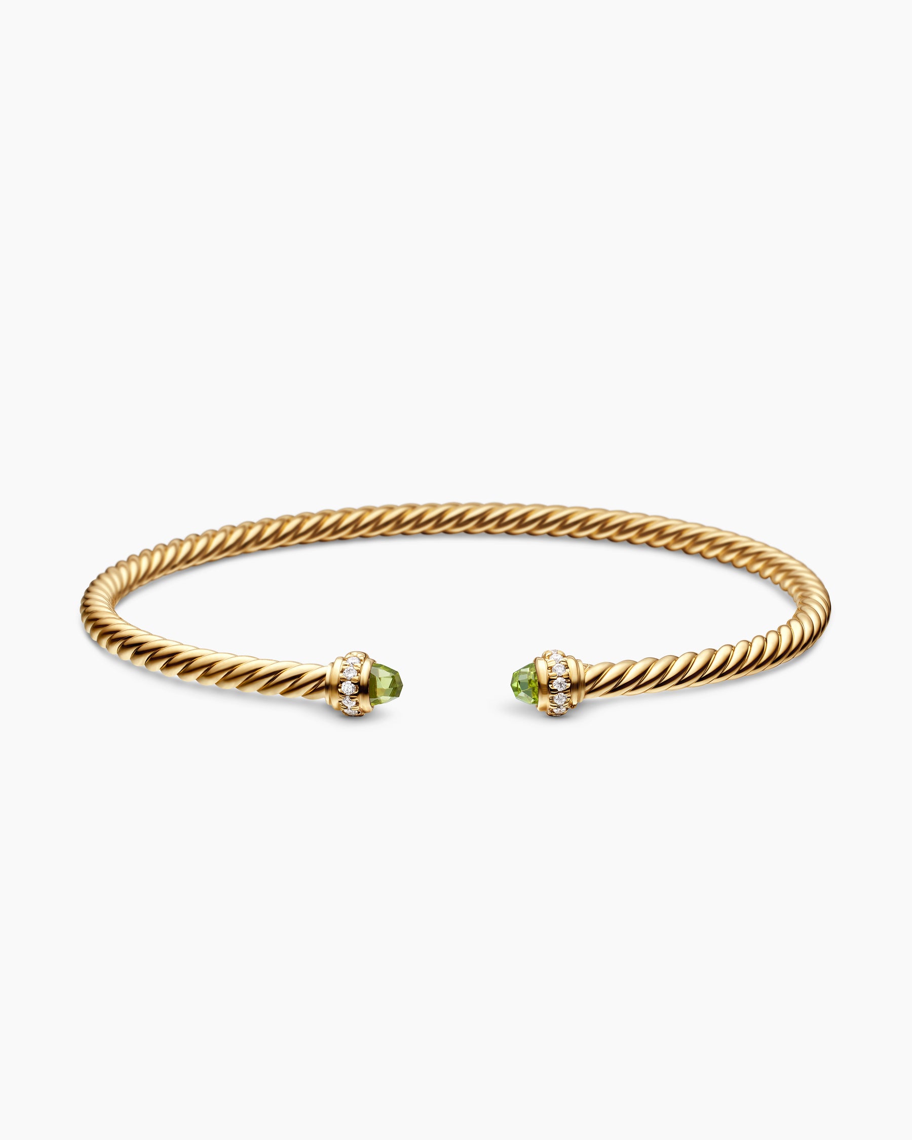 Classic Cablespira Bracelet in 18K Yellow Gold with Peridot and Diamonds, 3mm - Image 4