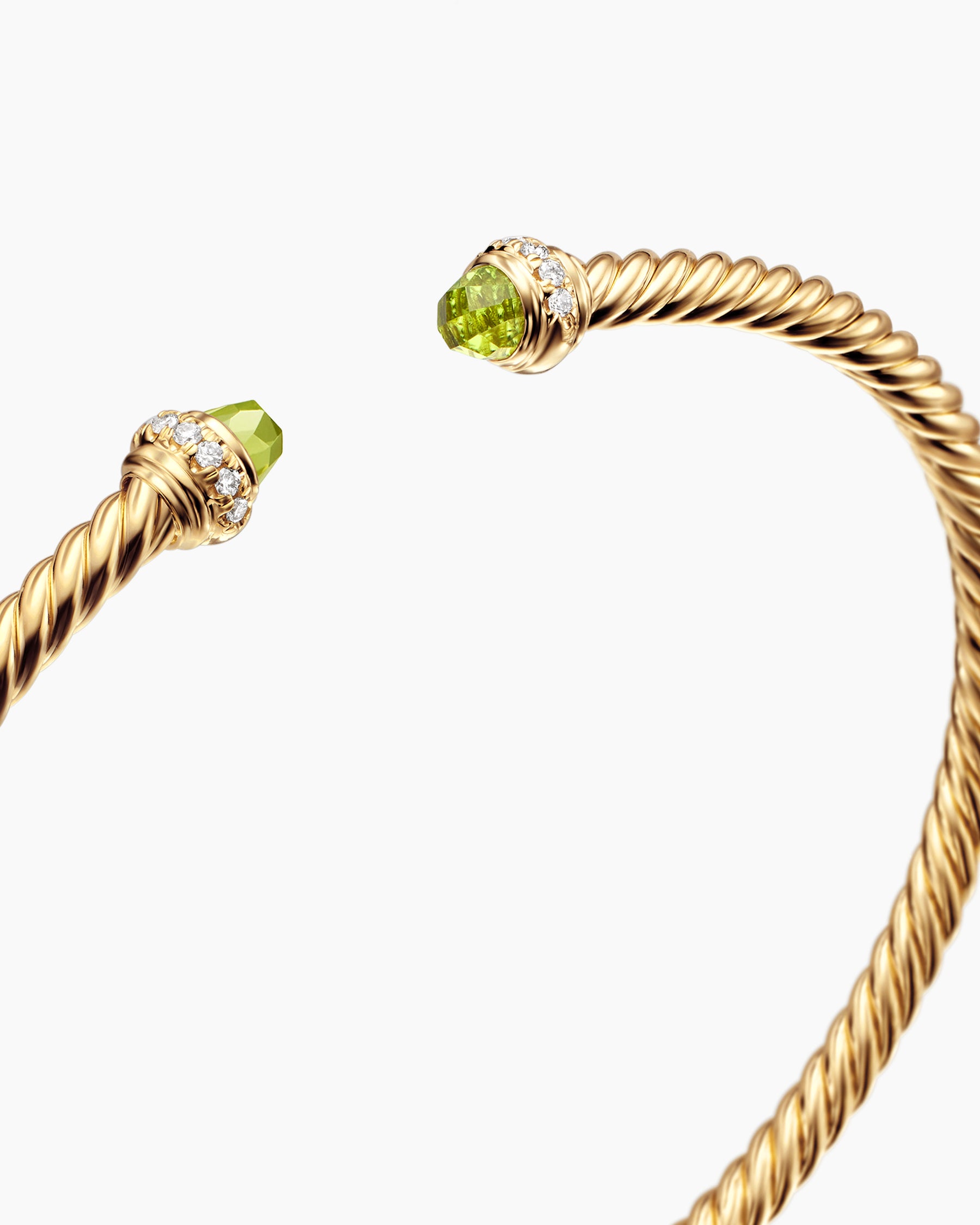 Classic Cablespira Bracelet in 18K Yellow Gold with Peridot and Diamonds, 3mm - Image 5