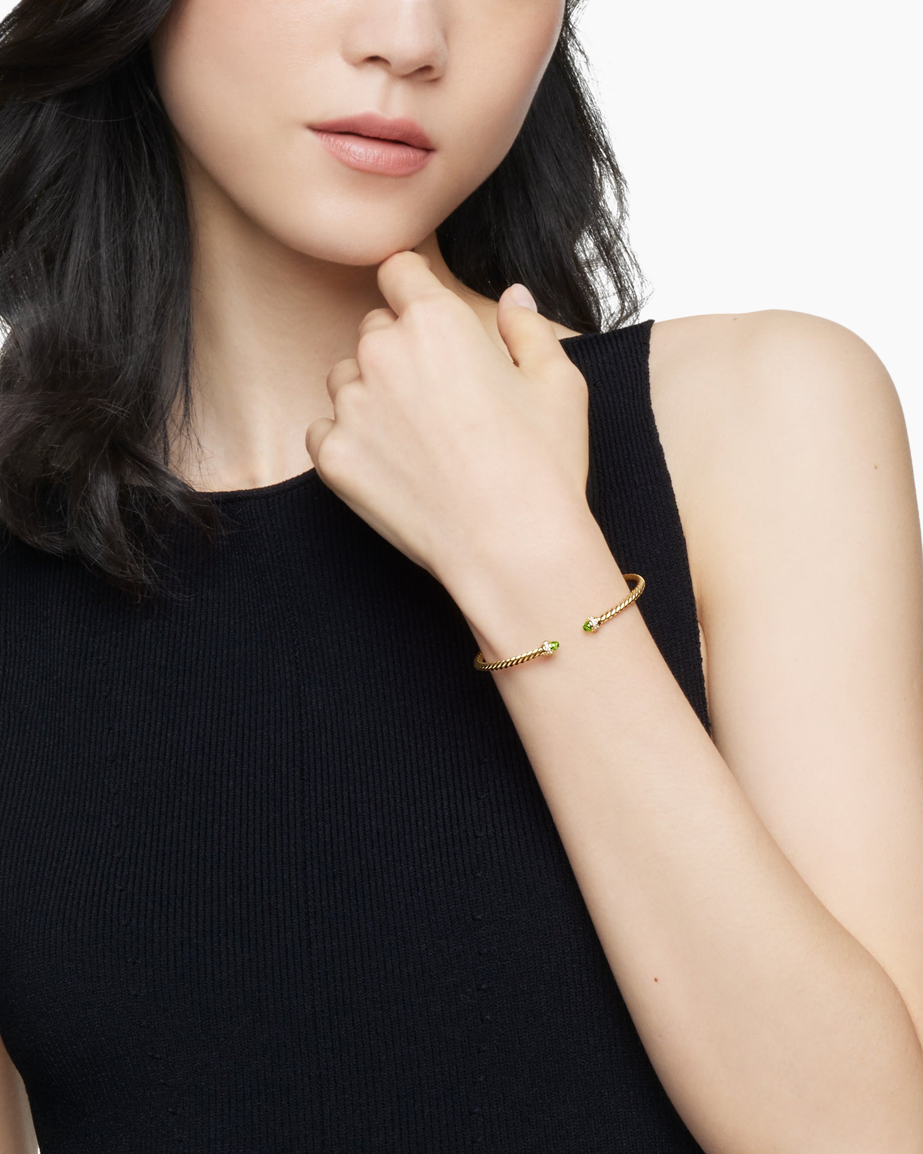 Classic Cablespira Bracelet in 18K Yellow Gold with Peridot and Diamonds, 3mm - Image 2