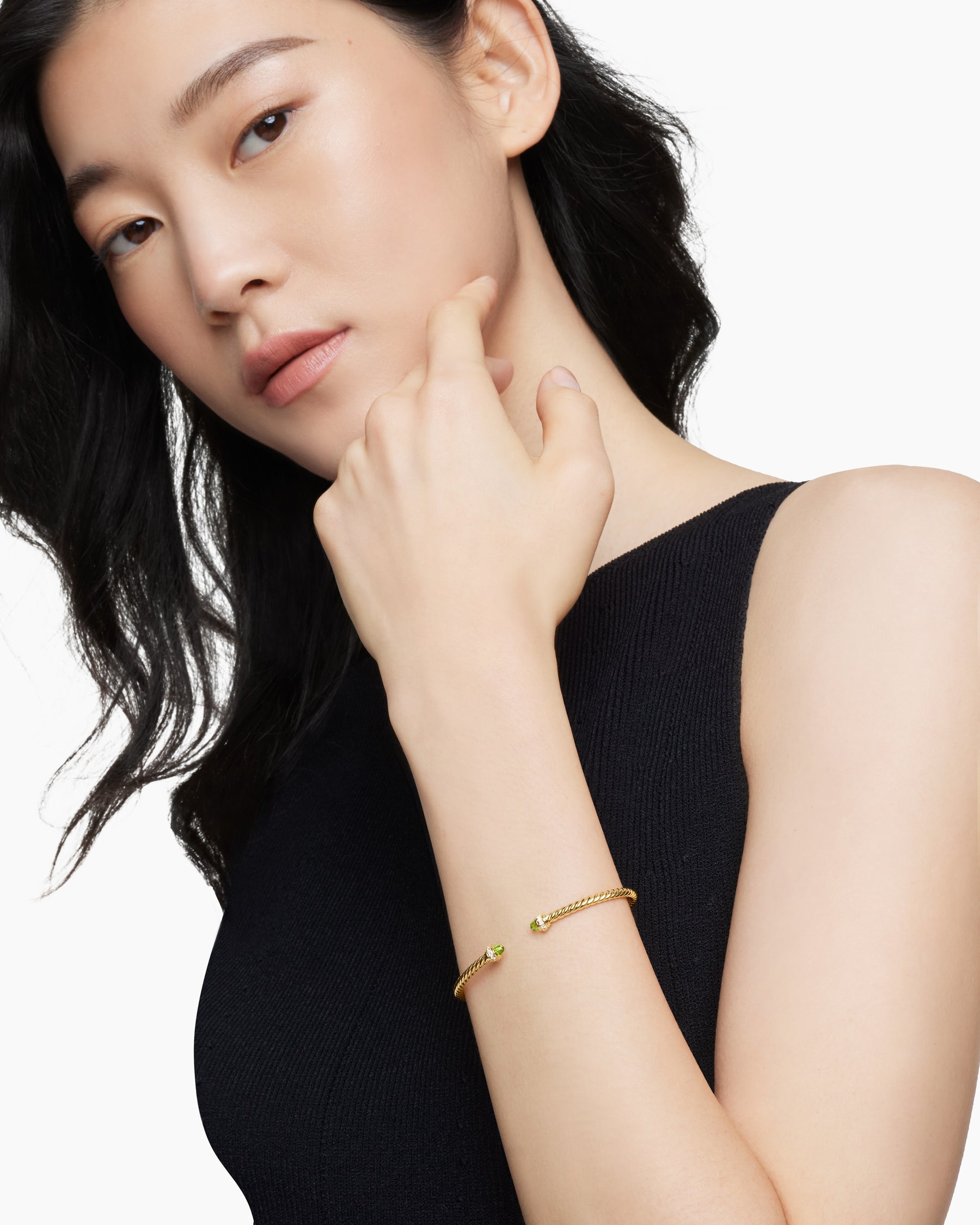 Classic Cablespira Bracelet in 18K Yellow Gold with Peridot and Diamonds, 3mm - Image 7