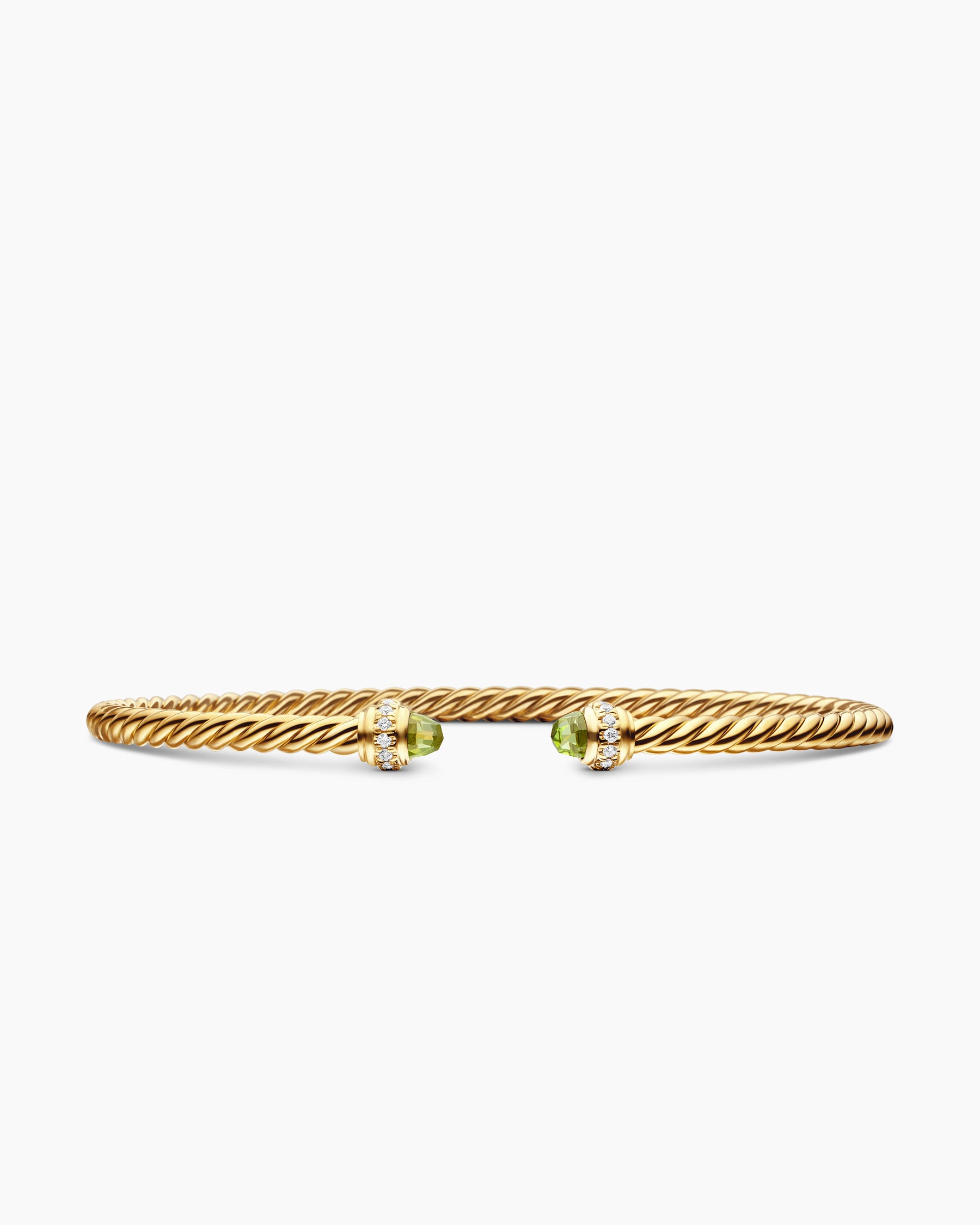 Classic Cablespira Bracelet in 18K Yellow Gold with Peridot and Diamonds, 3mm