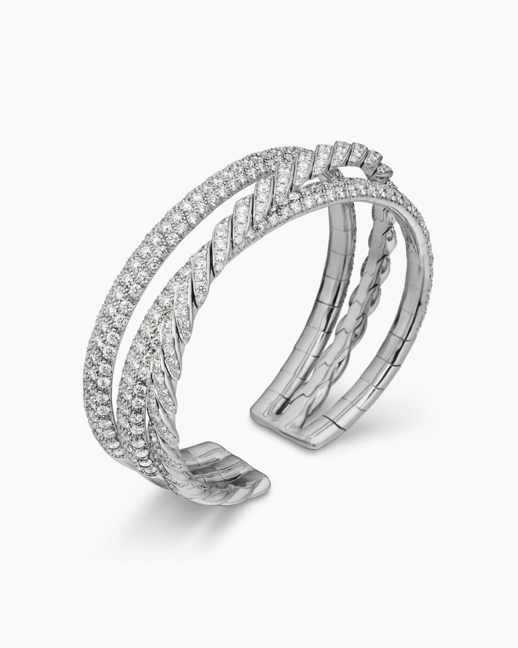Sculpted Cable Flex Three Row Bracelet in 18K White Gold with Diamonds, 18.5mm - Image 3