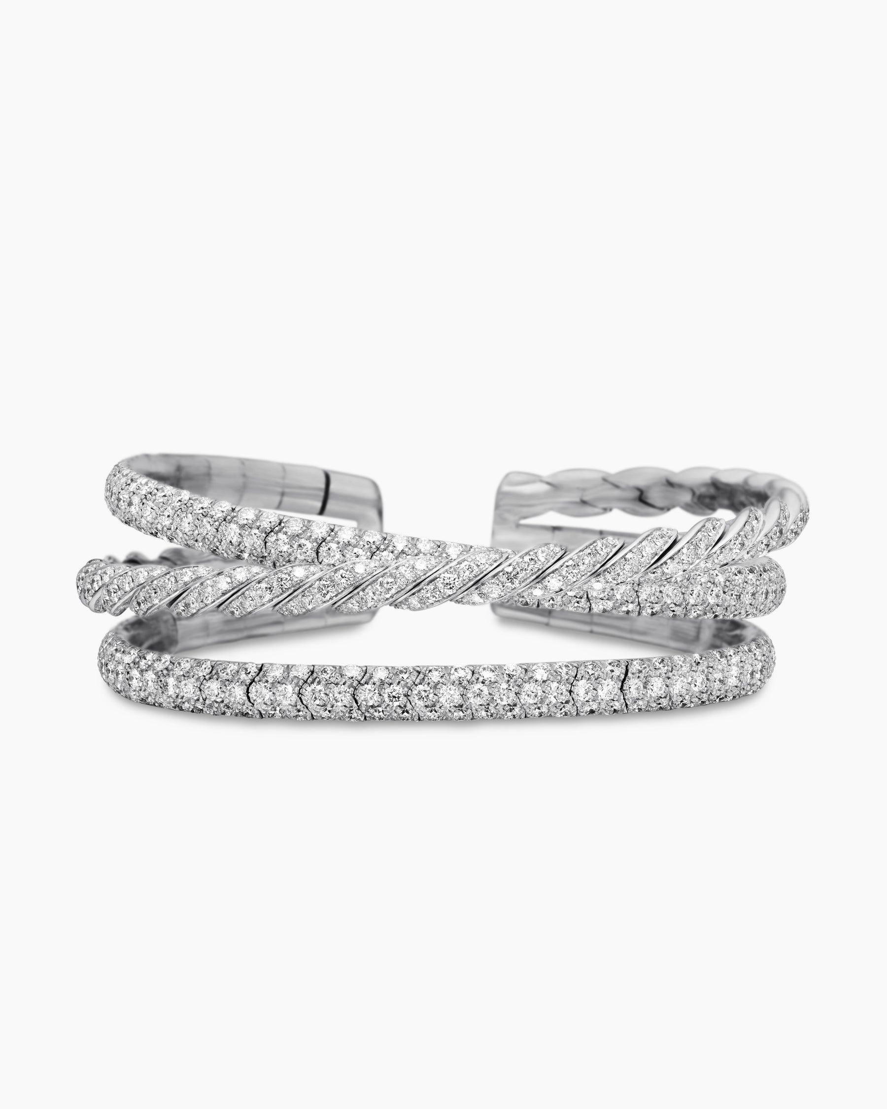 Sculpted Cable Flex Three Row Bracelet in 18K White Gold with Diamonds, 18.5mm - Image 4