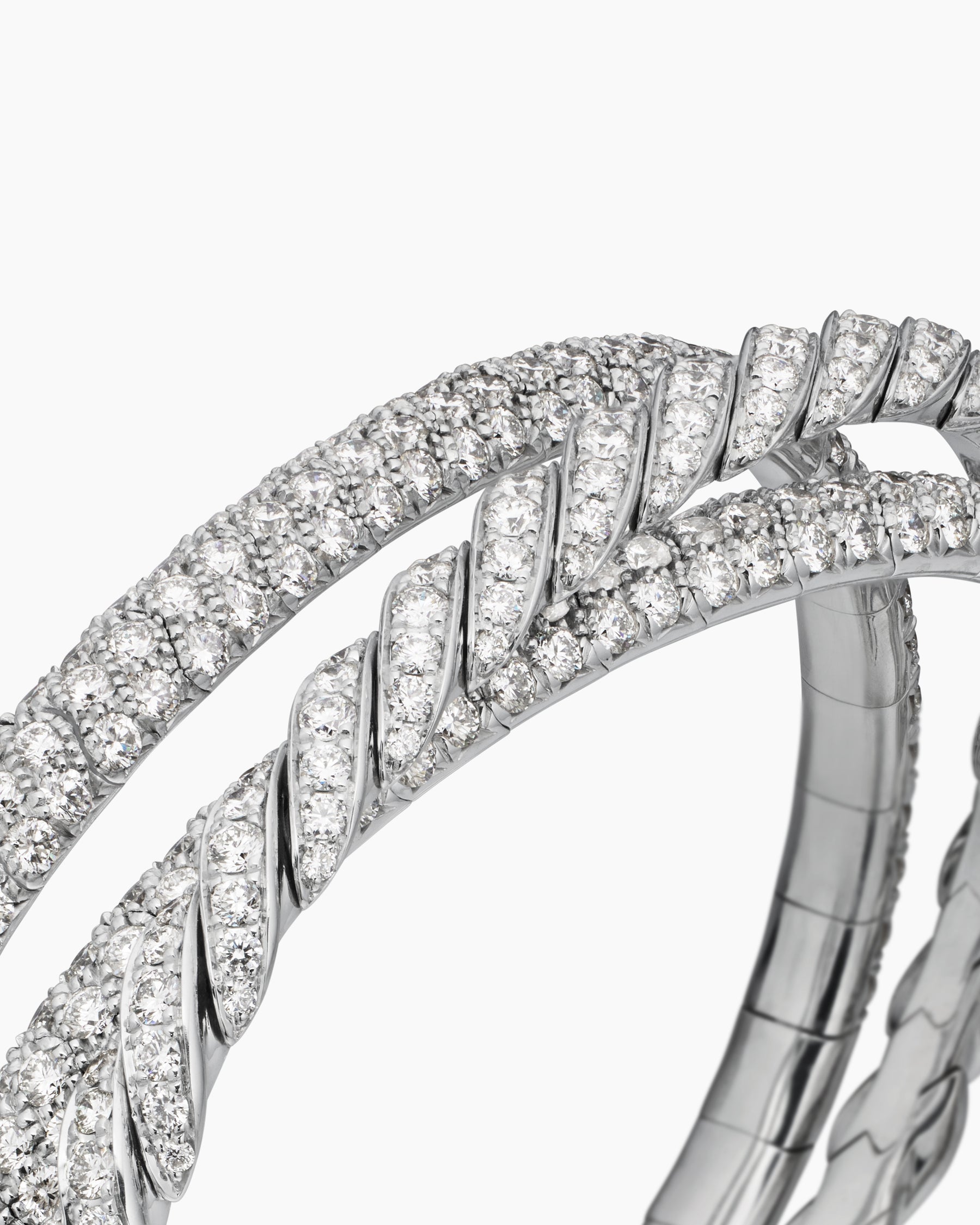 Sculpted Cable Flex Three Row Bracelet in 18K White Gold with Diamonds, 18.5mm - Image 5