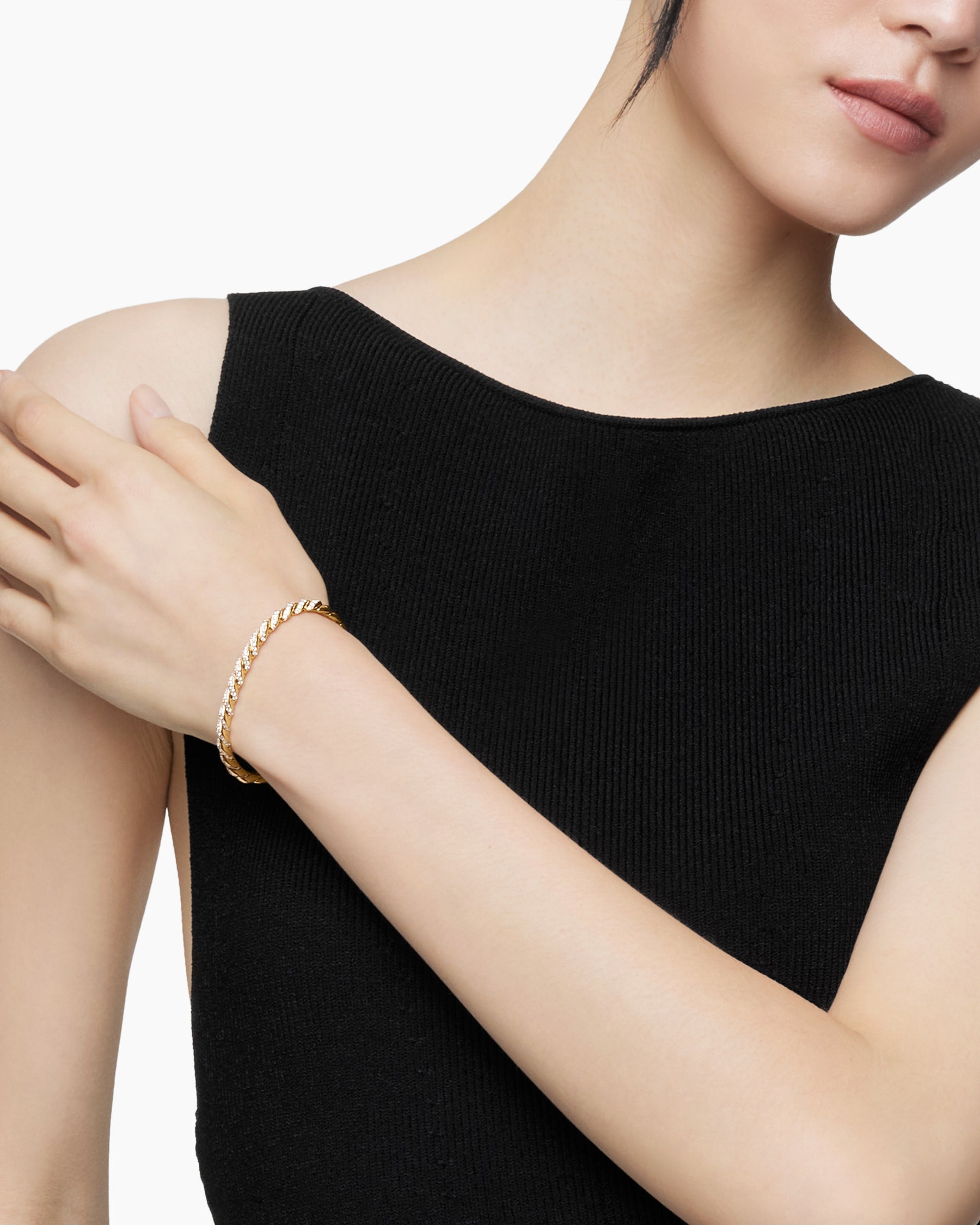 Alternative view of Sculpted Cable Flex Bracelet in 18K Yellow Gold with Diamonds, 5mm