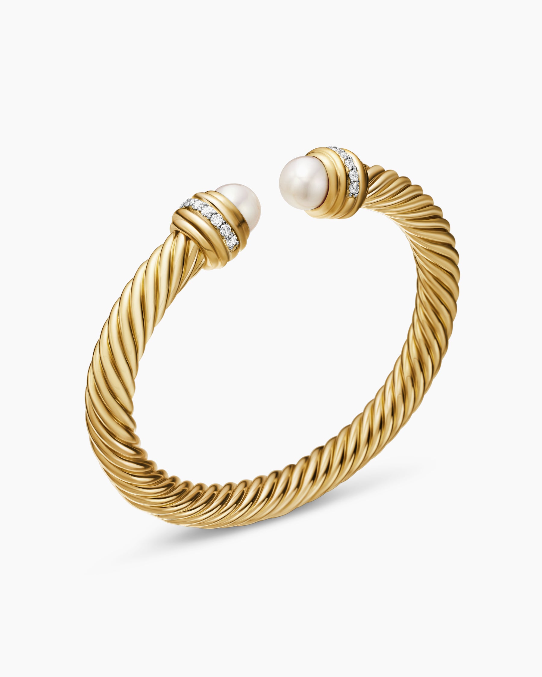 Classic Cablespira Bracelet in 18K Yellow Gold with Pearls and Diamonds, 7mm - Image 3