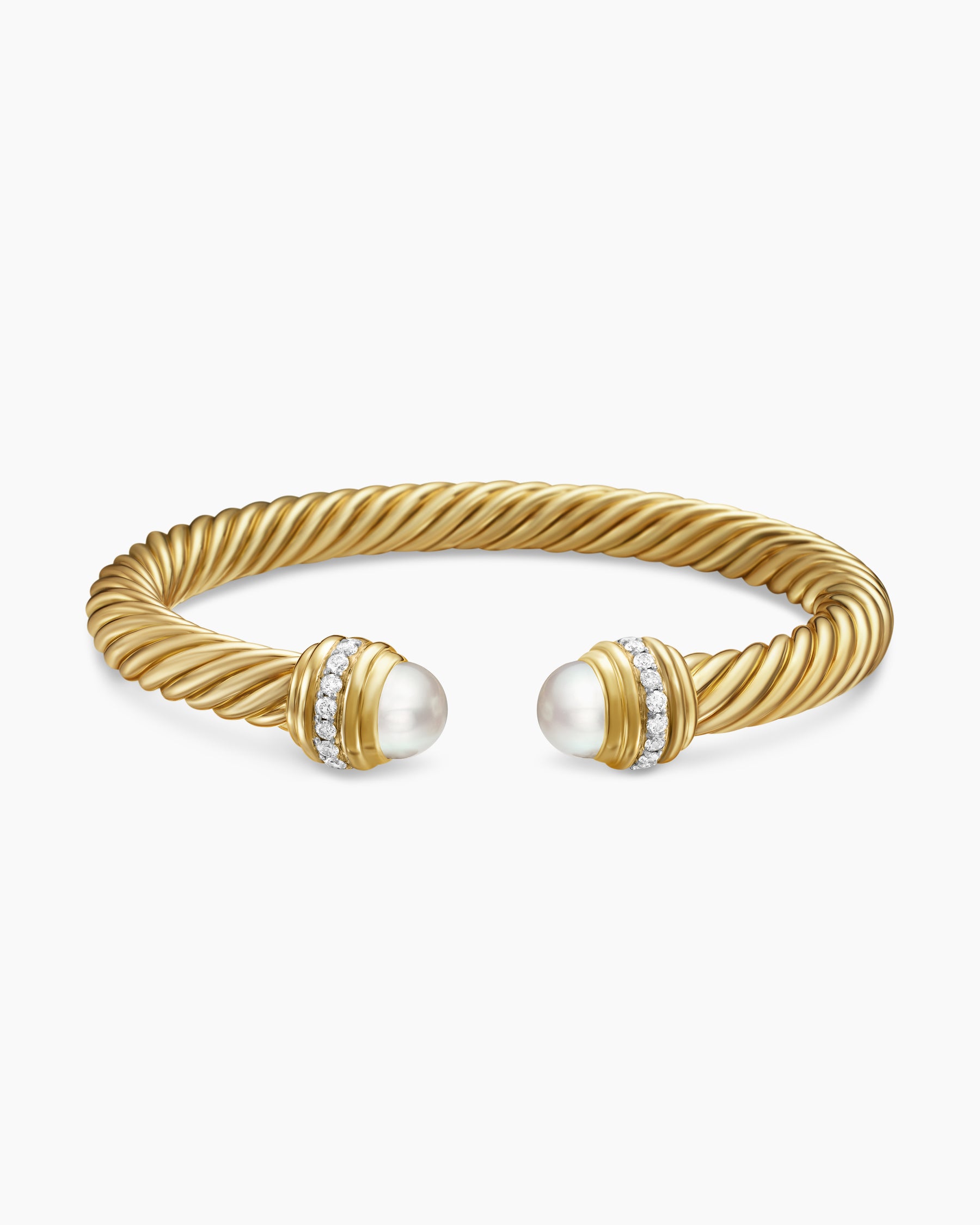 Classic Cablespira Bracelet in 18K Yellow Gold with Pearls and Diamonds, 7mm - Image 4