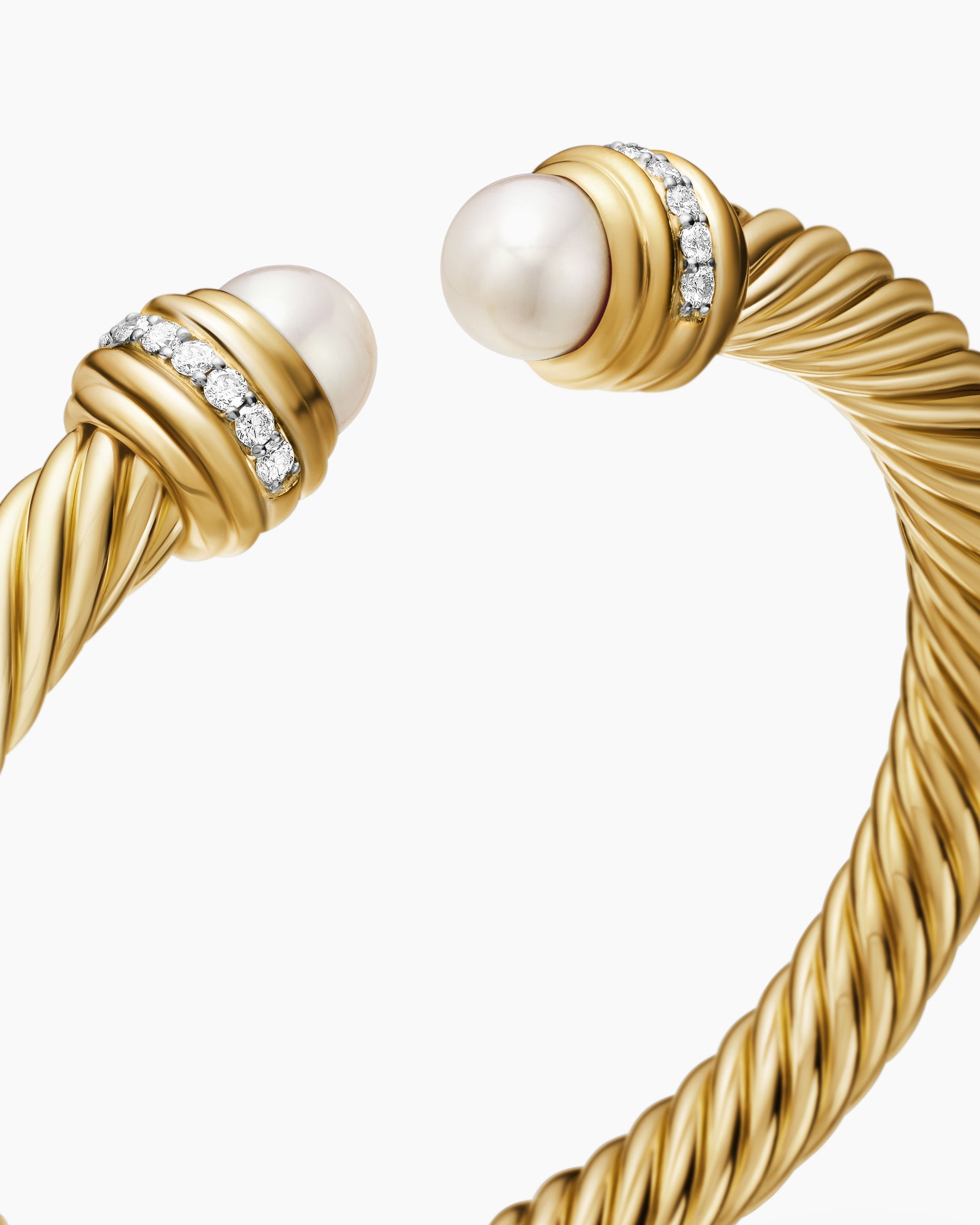 Classic Cablespira Bracelet in 18K Yellow Gold with Pearls and Diamonds, 7mm - Image 5