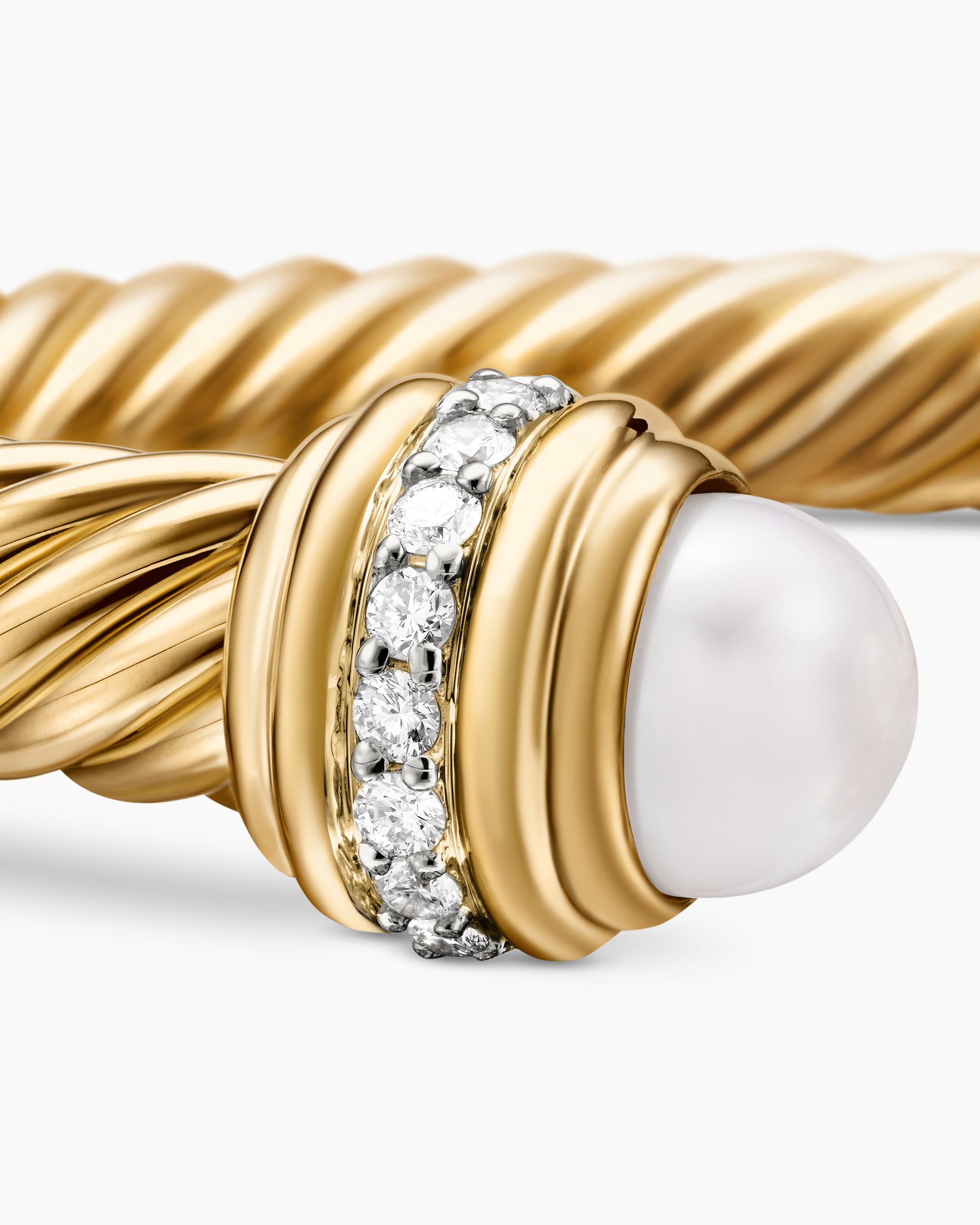 Classic Cablespira Bracelet in 18K Yellow Gold with Pearls and Diamonds, 7mm - Image 6