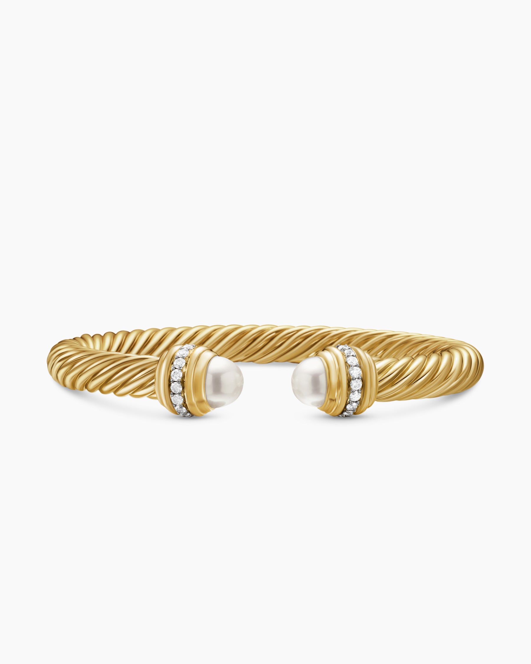 Classic Cablespira Bracelet in 18K Yellow Gold with Pearls and Diamonds, 7mm