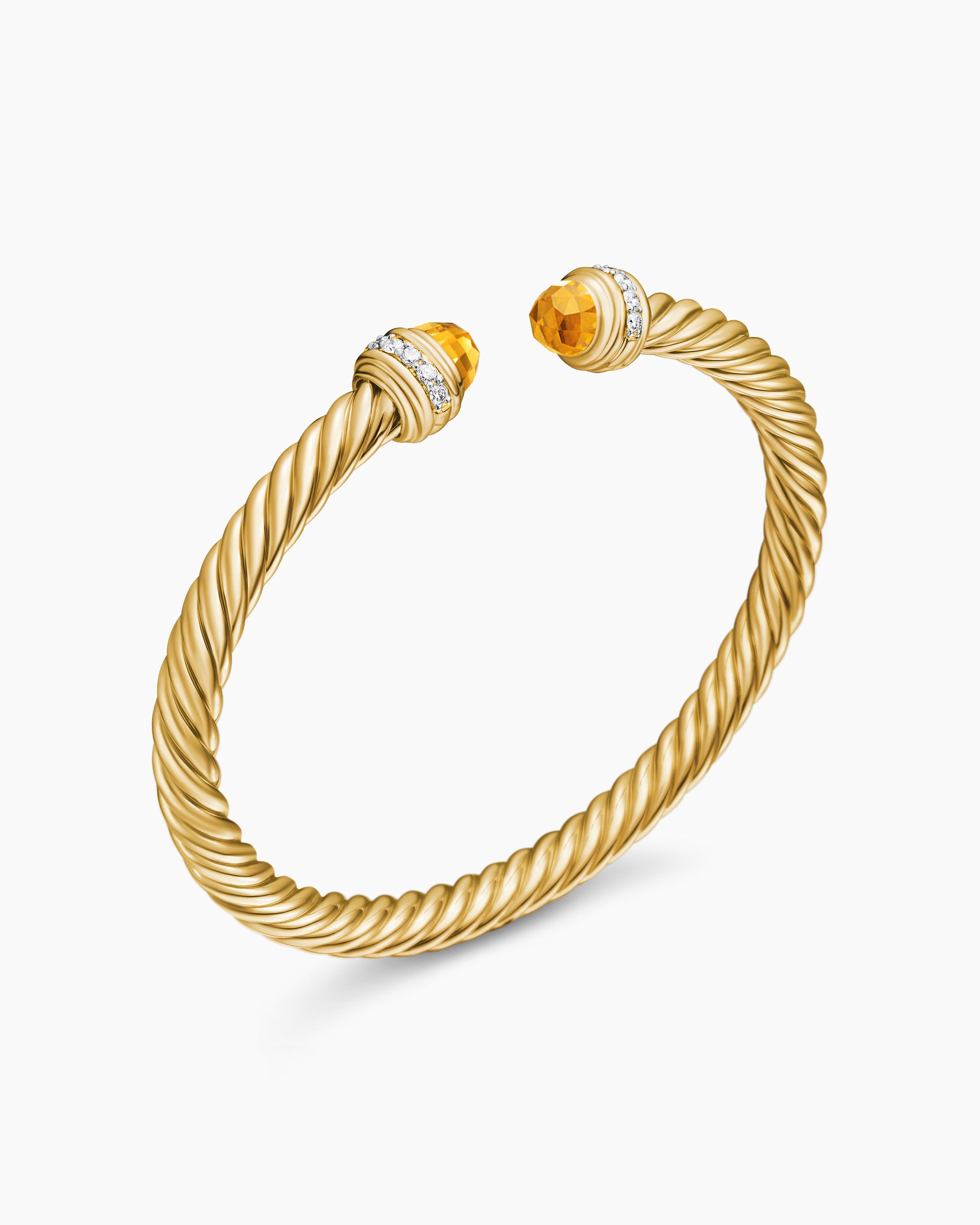 Classic Cablespira Bracelet in 18K Yellow Gold with Citrine and Diamonds, 5mm - Image 3