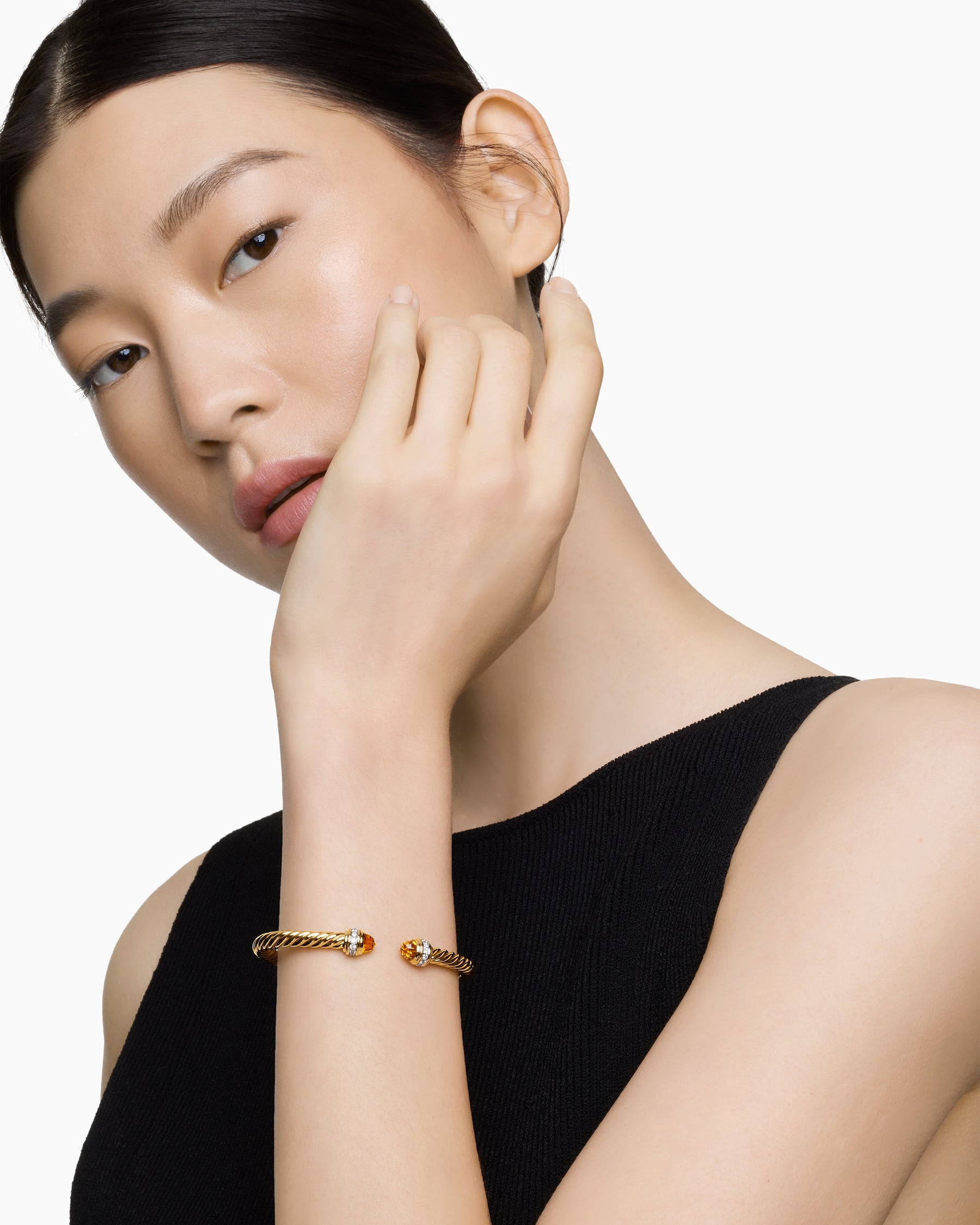 Classic Cablespira Bracelet in 18K Yellow Gold with Citrine and Diamonds, 5mm - Image 7