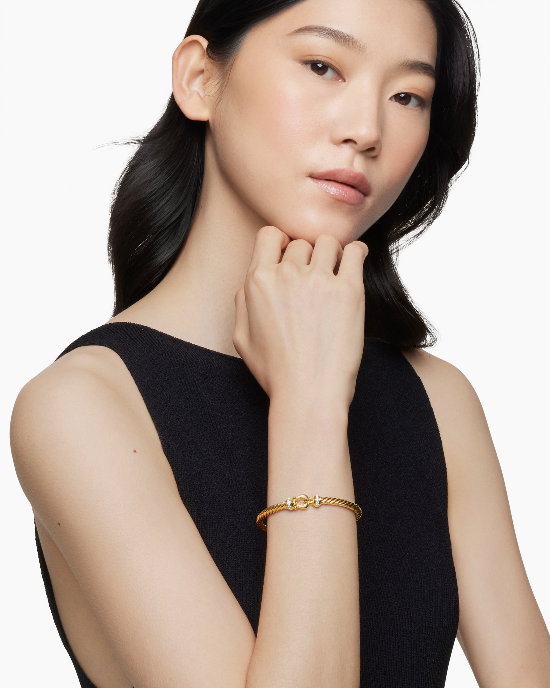 Buckle Cablespira Bracelet in 18K Yellow Gold with Diamonds, 5mm - Image 2