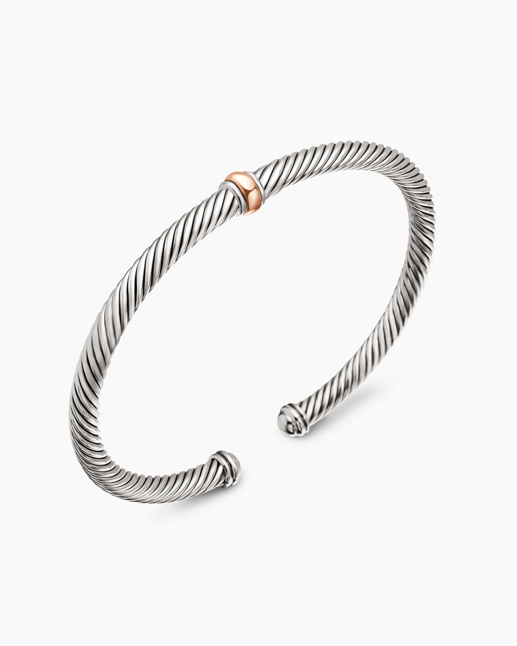 Classic Cable Station Bracelet in Sterling Silver with 18K Rose Gold, 4mm - Image 3