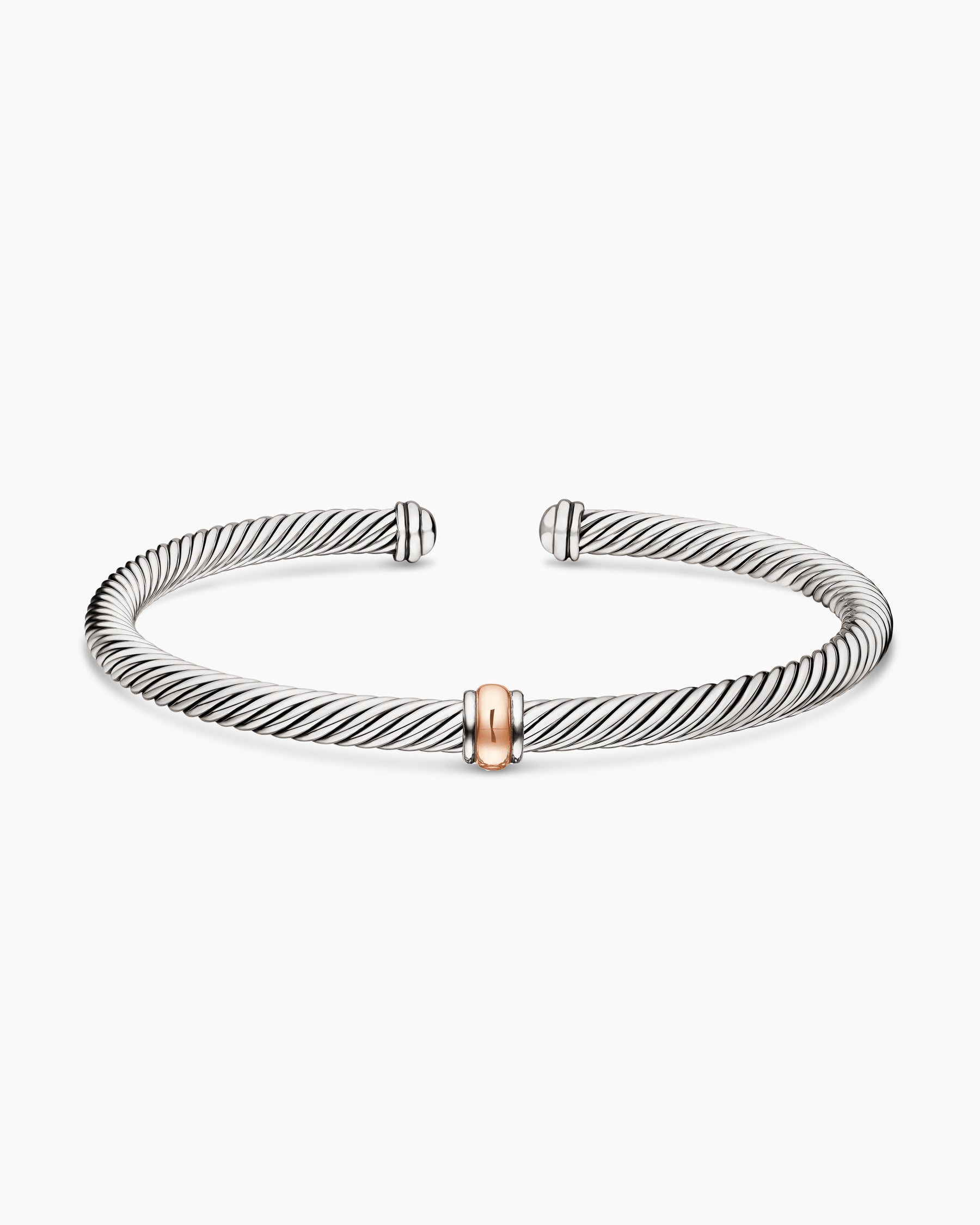 Classic Cable Station Bracelet in Sterling Silver with 18K Rose Gold, 4mm - Image 4
