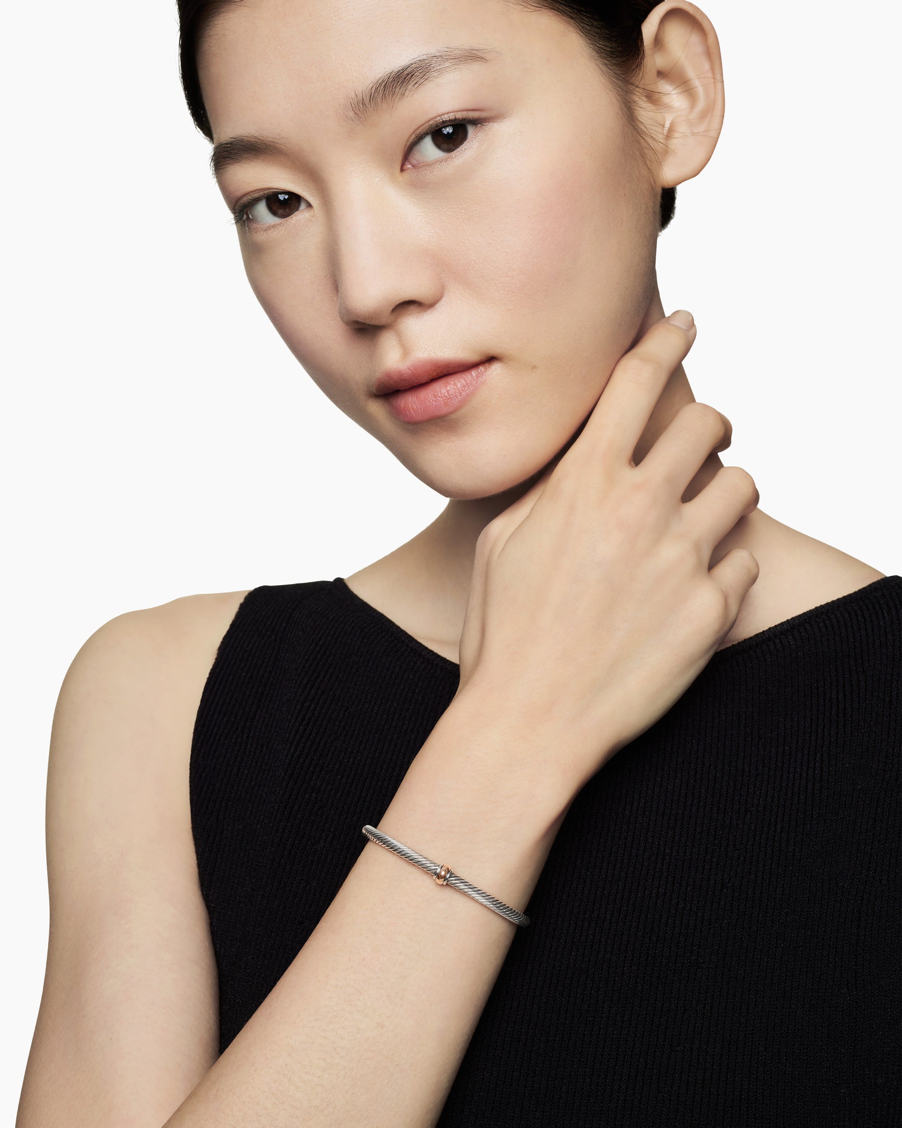 Classic Cable Station Bracelet in Sterling Silver with 18K Rose Gold, 4mm - Image 6