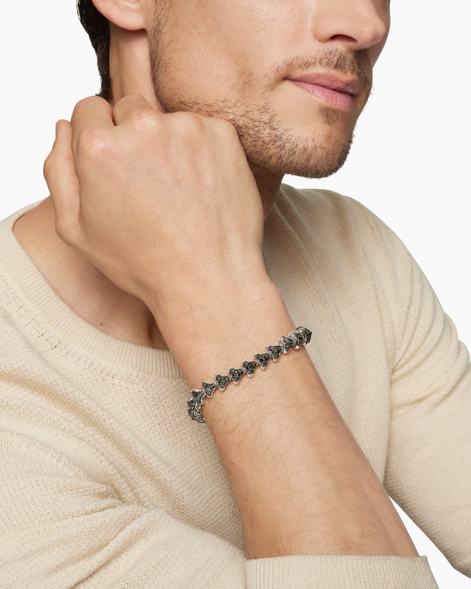 Armory Link Bracelet in Sterling Silver with Black Diamonds, 9.5mm - Image 8