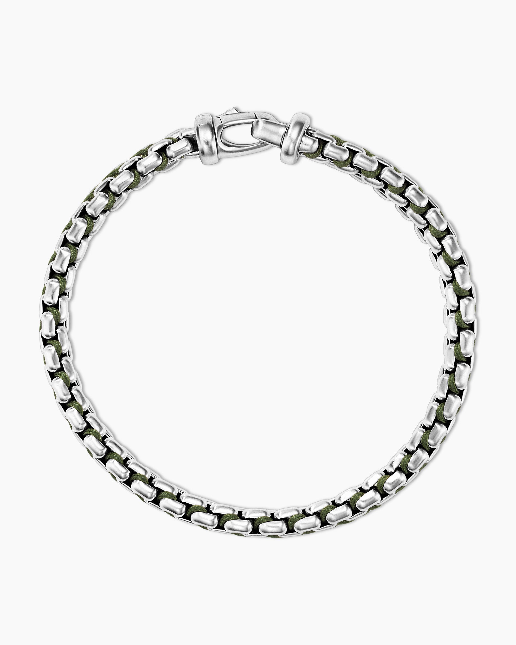 Woven Box Chain Bracelet in Sterling Silver with Green Nylon, 12mm - Image 3