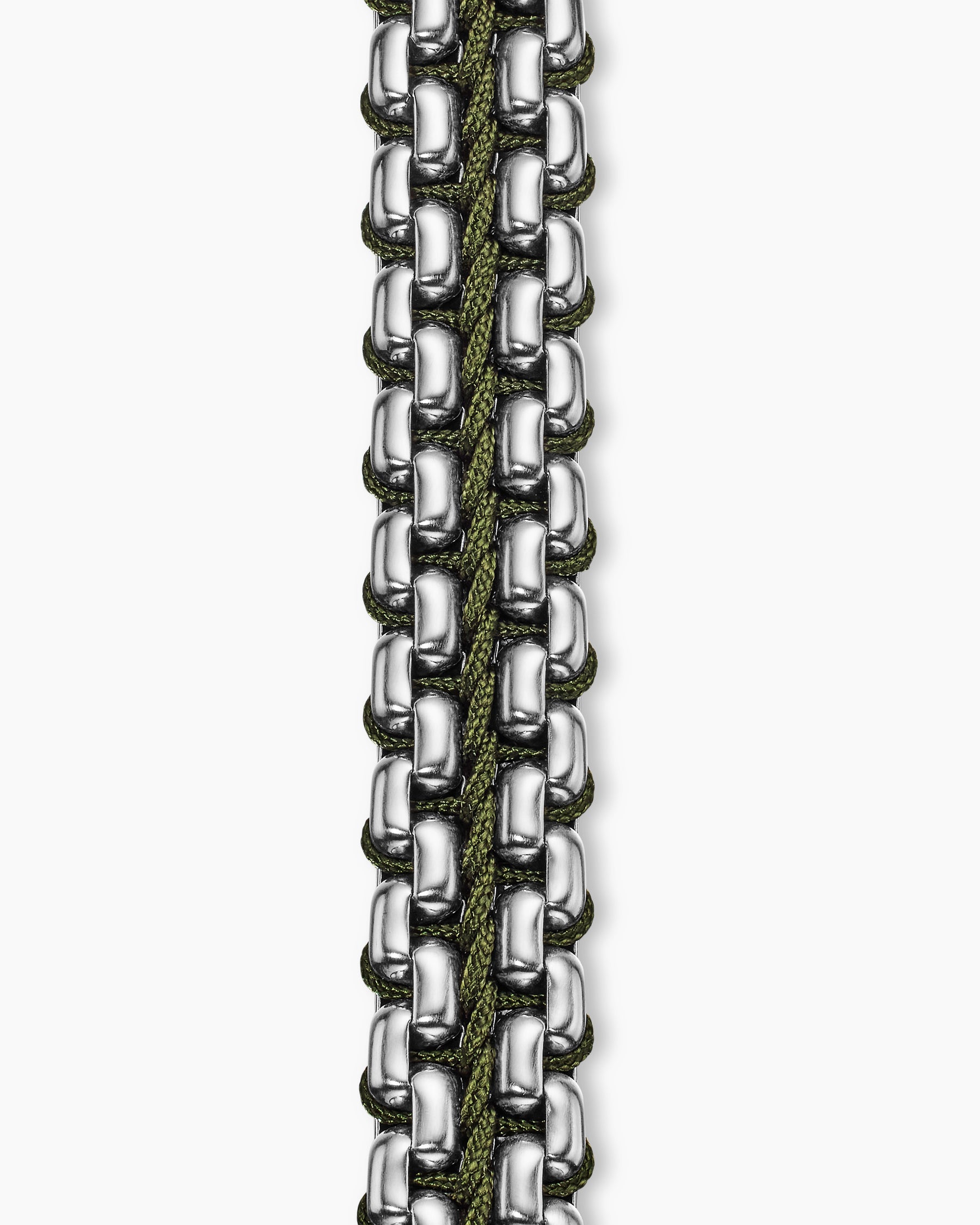 Woven Box Chain Bracelet in Sterling Silver with Green Nylon, 12mm - Image 5