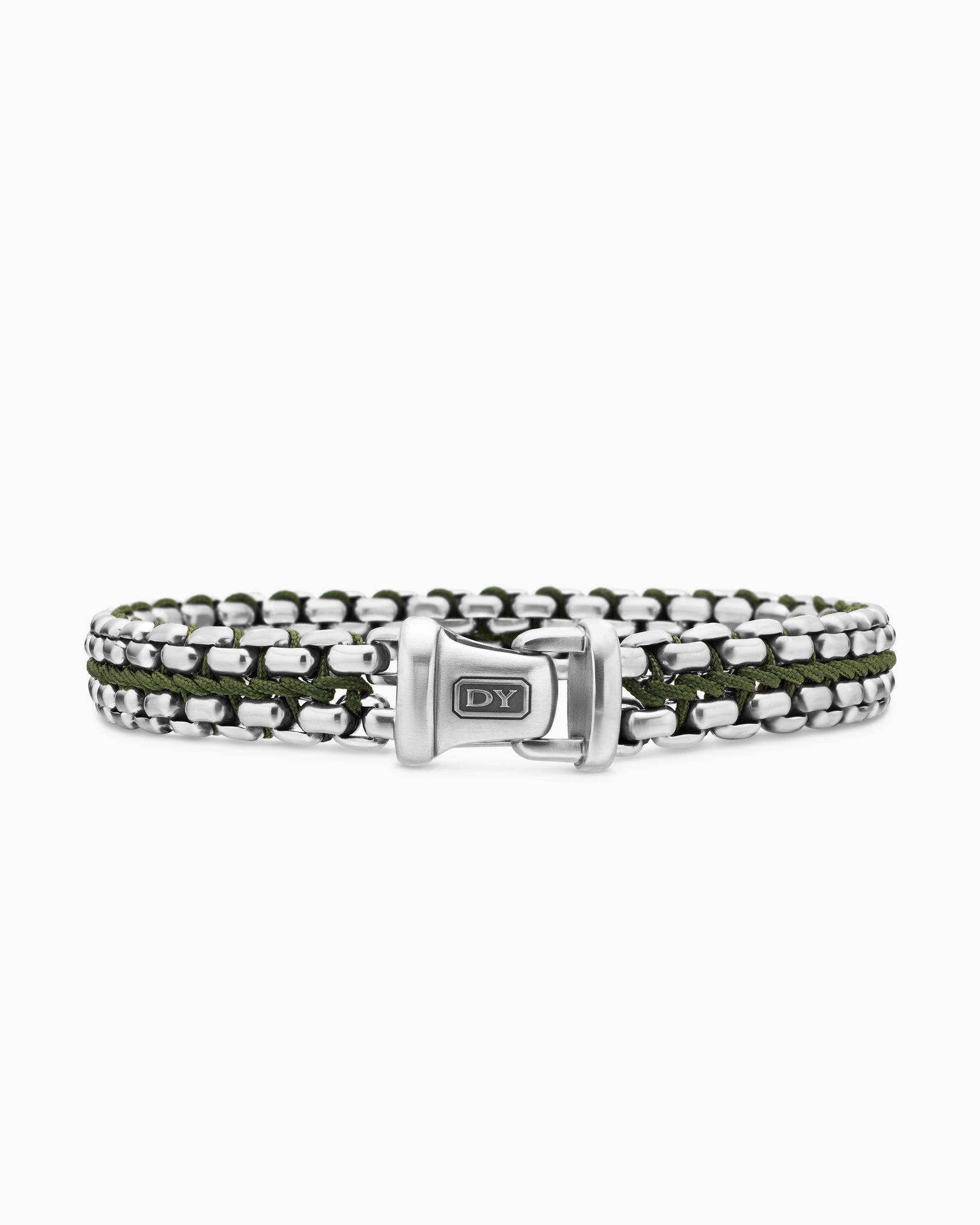 Woven Box Chain Bracelet in Sterling Silver with Green Nylon, 12mm - Image 6