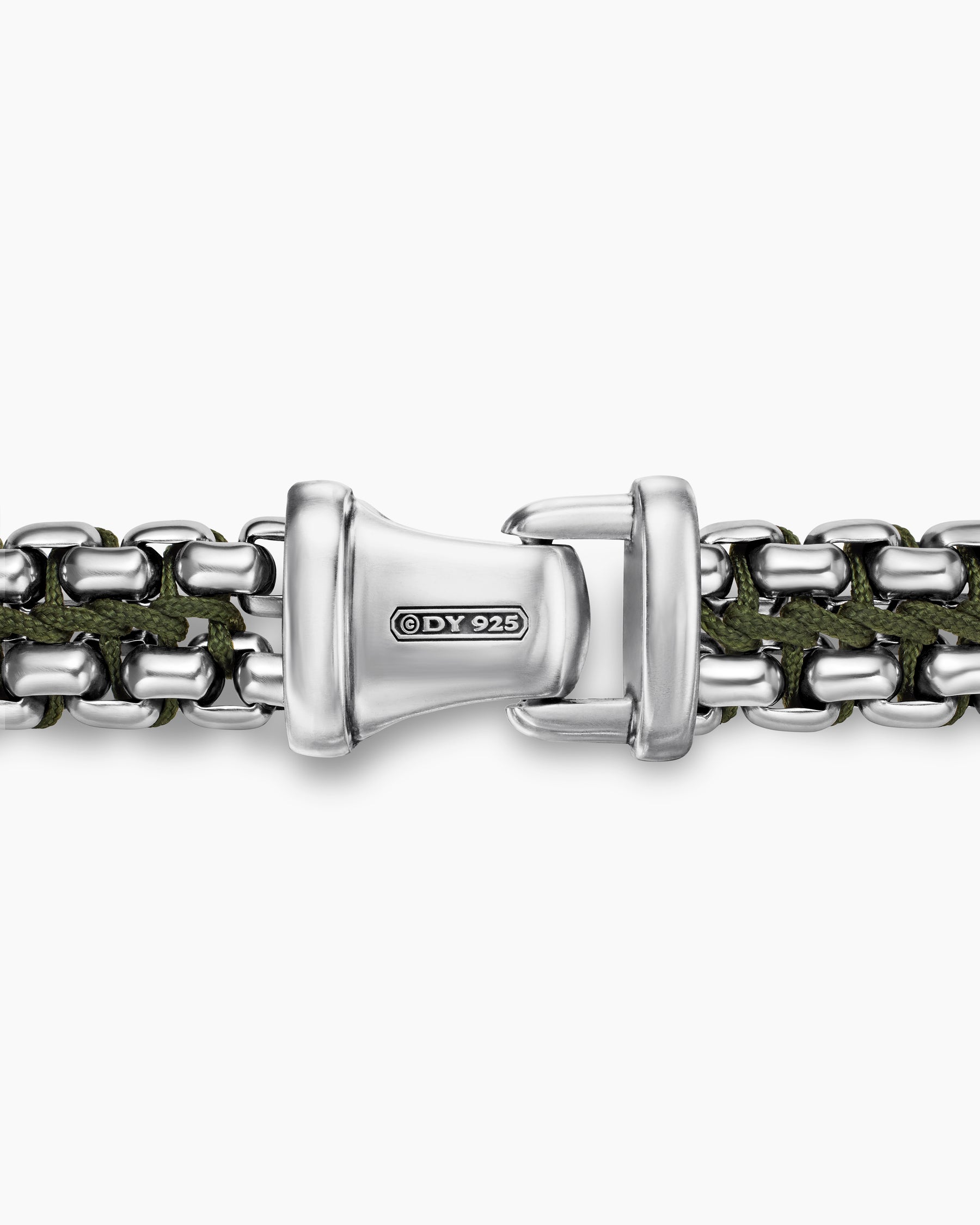 Woven Box Chain Bracelet in Sterling Silver with Green Nylon, 12mm - Image 7
