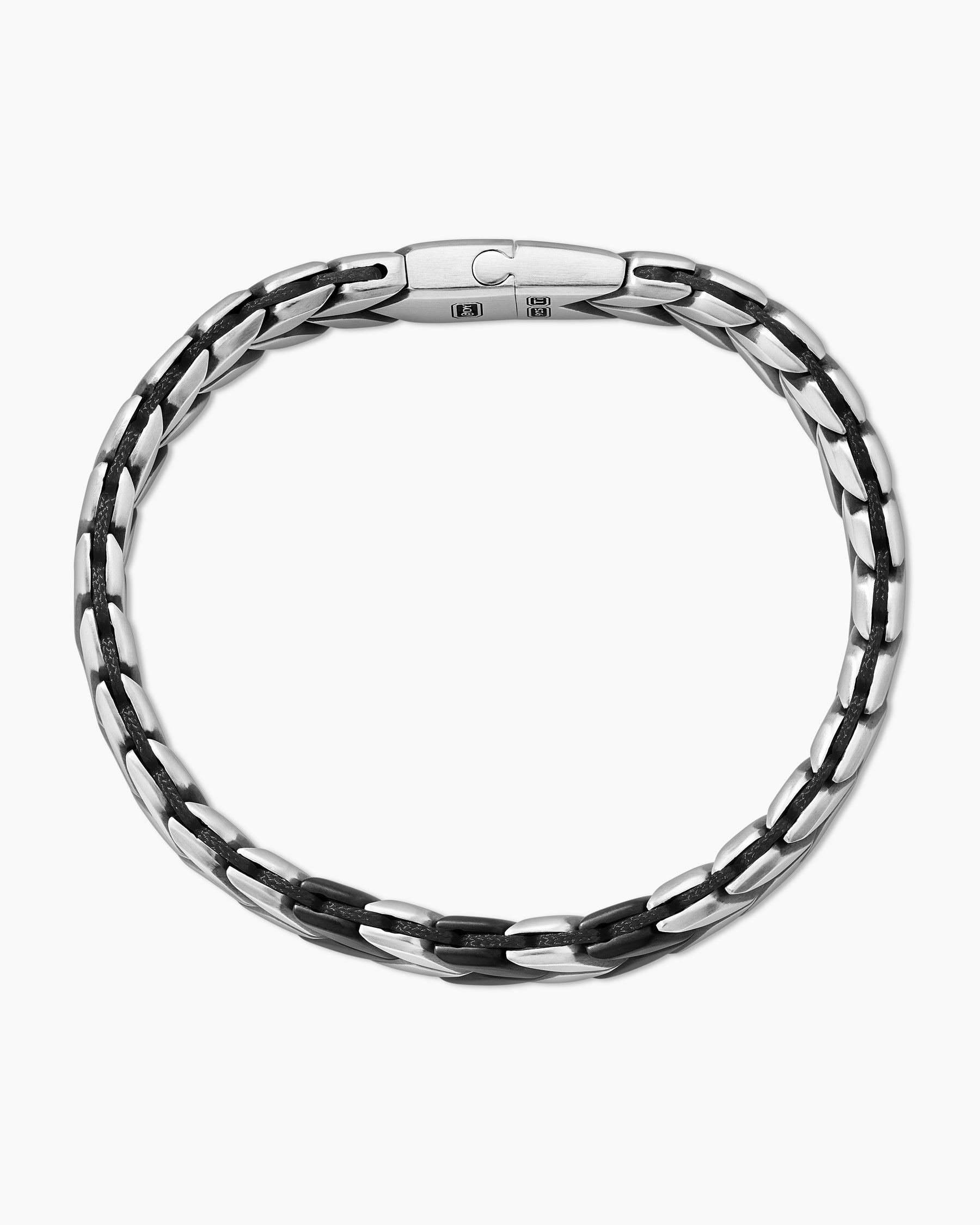 Chevron Woven Bracelet in Black Titanium with Sterling Silver and Black Nylon, 12mm - Image 3
