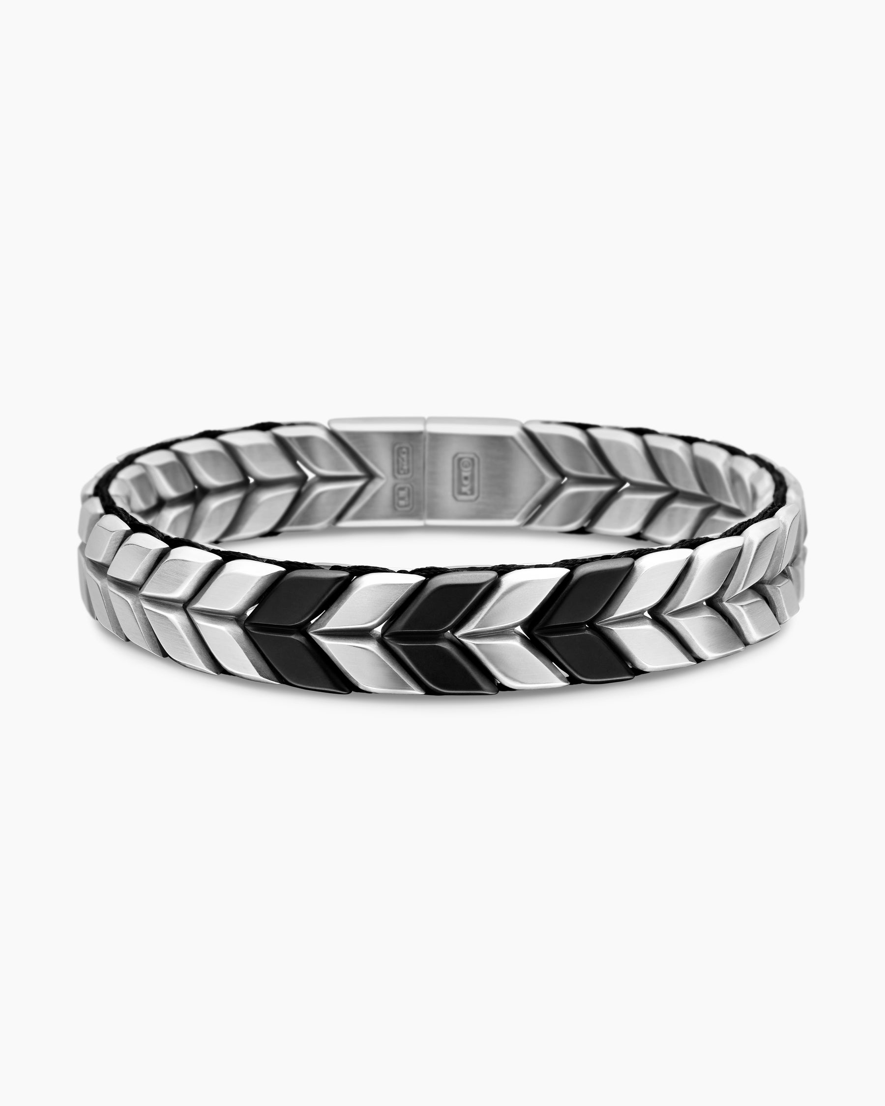 Chevron Woven Bracelet in Black Titanium with Sterling Silver and Black Nylon, 12mm - Image 4