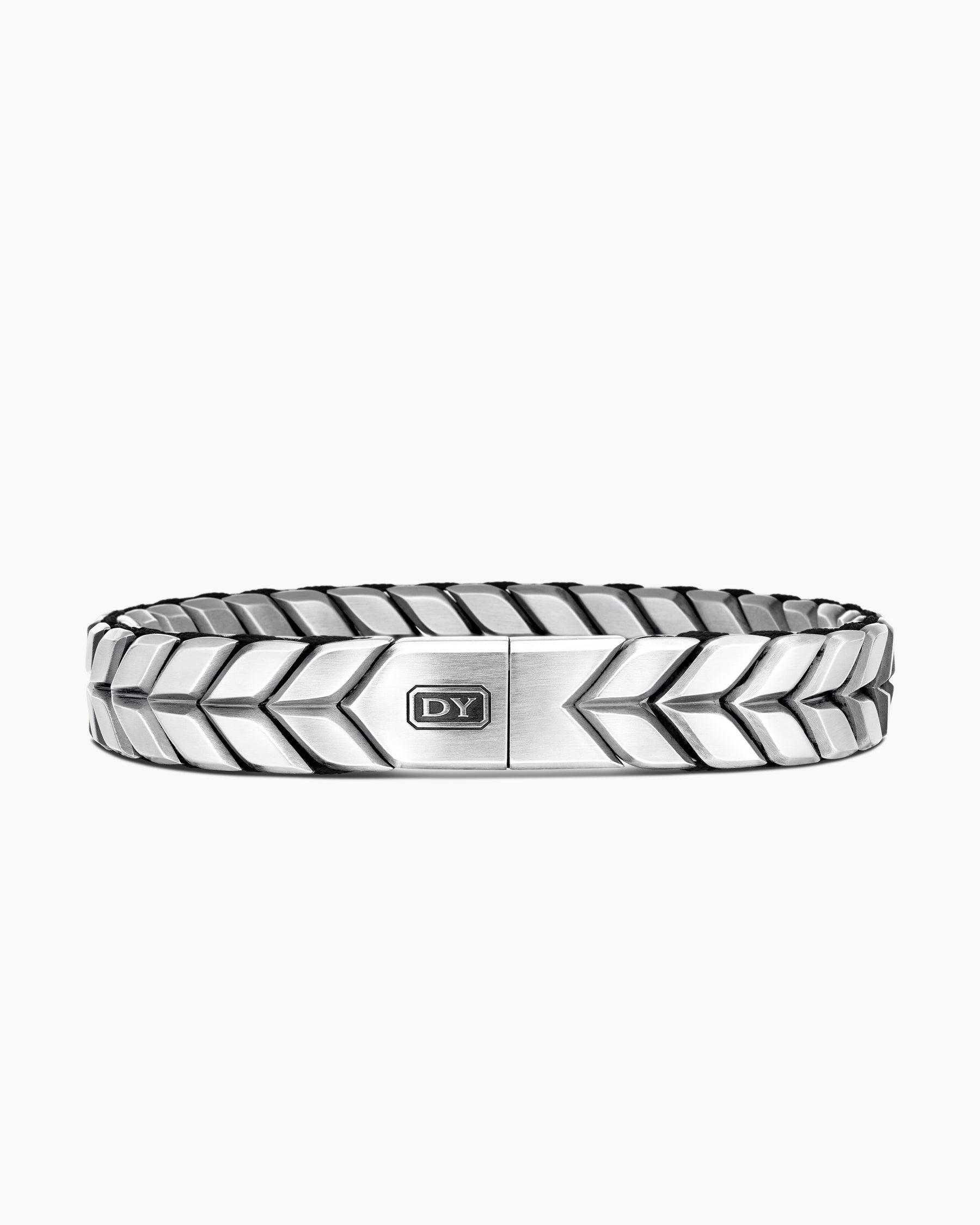 Chevron Woven Bracelet in Black Titanium with Sterling Silver and Black Nylon, 12mm - Image 6